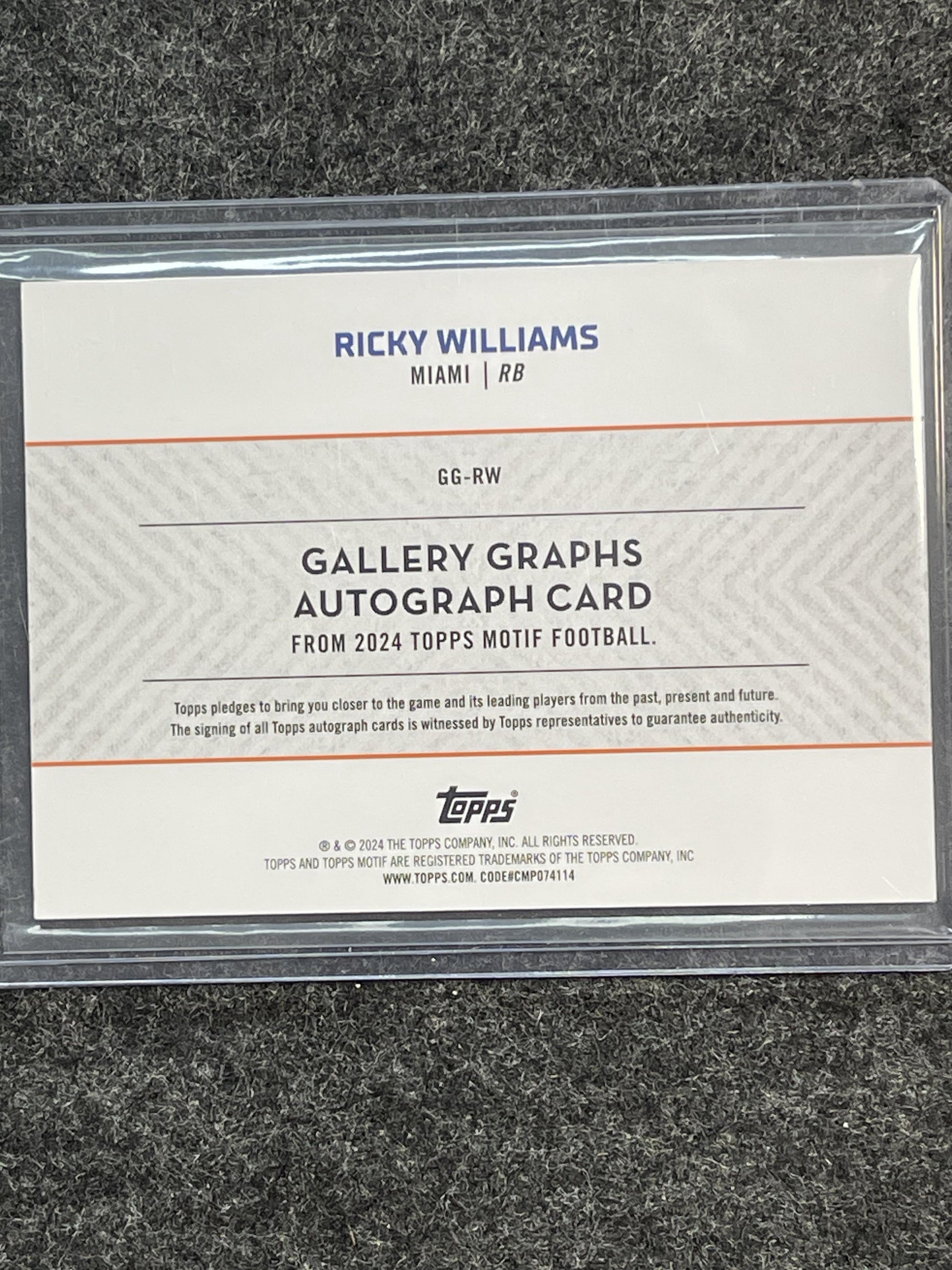 2023 Topps Motif #GG-RW Ricky Williams Gallery Graphs Blue #/20 Dolphins