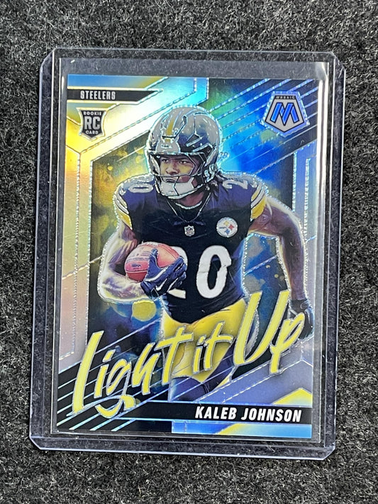 2025 Panini Mosaic #6 Kaleb Johnson Light It Up Mosaic Silver Steelers