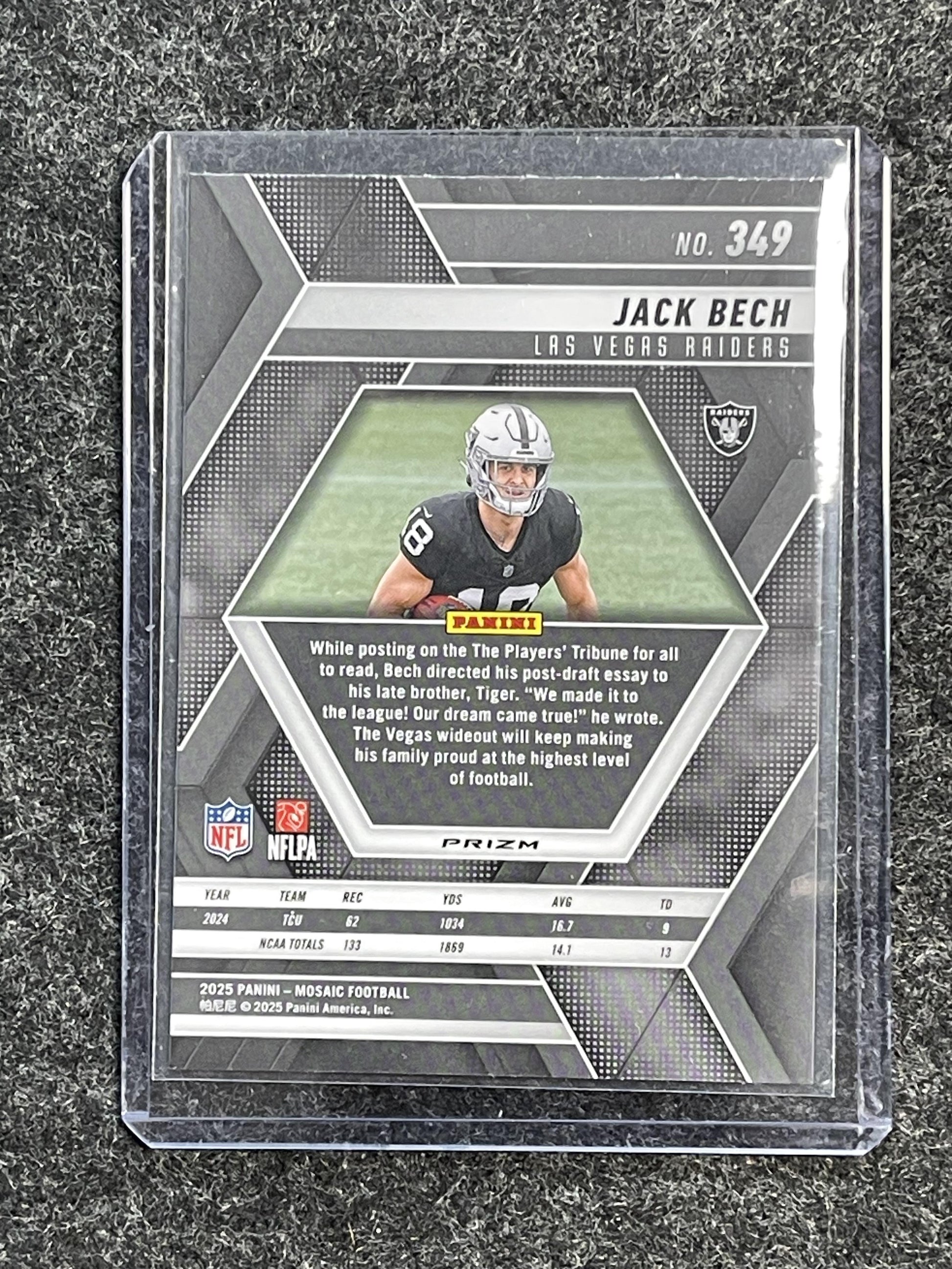 2025 Panini Mosaic #349 Jack Bech Mosaic Reactive Purple Las Vegas Raiders RC