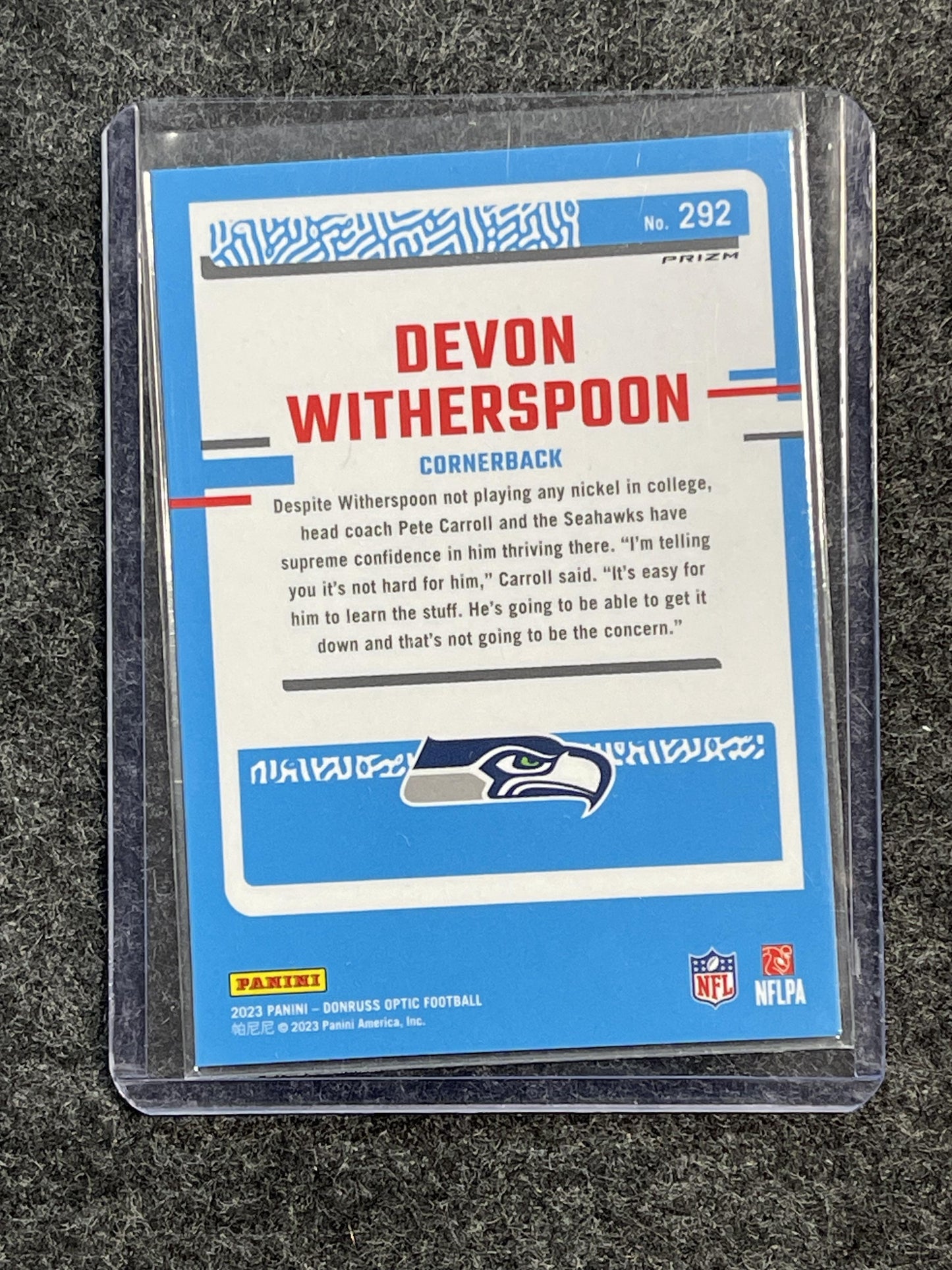 2023 Donruss Optic #292 Devon Witherspoon Holo Seattle Seahawks RC