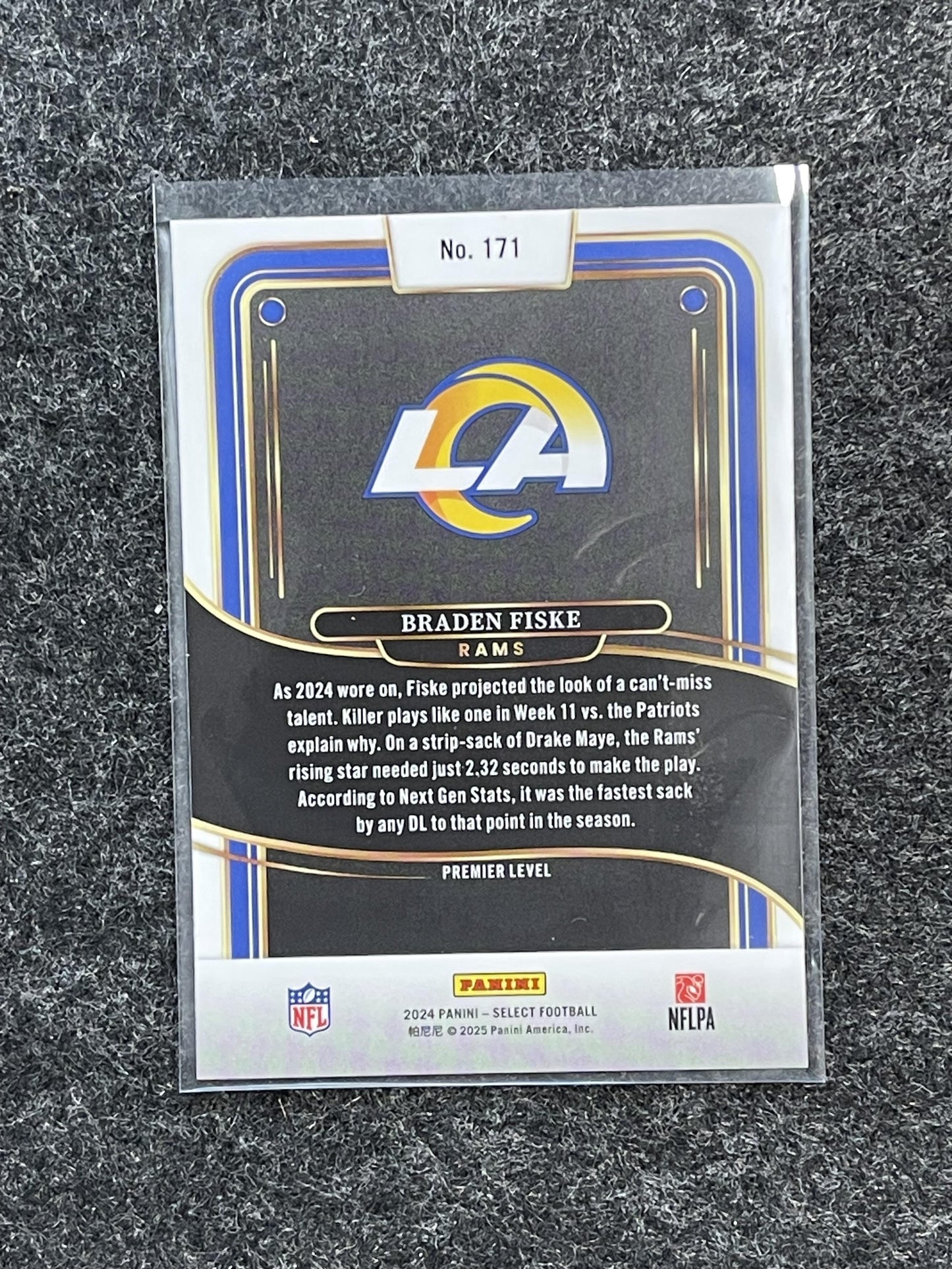 2024 Panini Select #171 Braden Fiske Los Angeles Rams RC