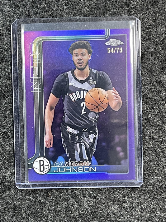 2025-26 Topps Chrome #84 Cameron Johnson Purple Refractor #/75 Brooklyn Nets SN