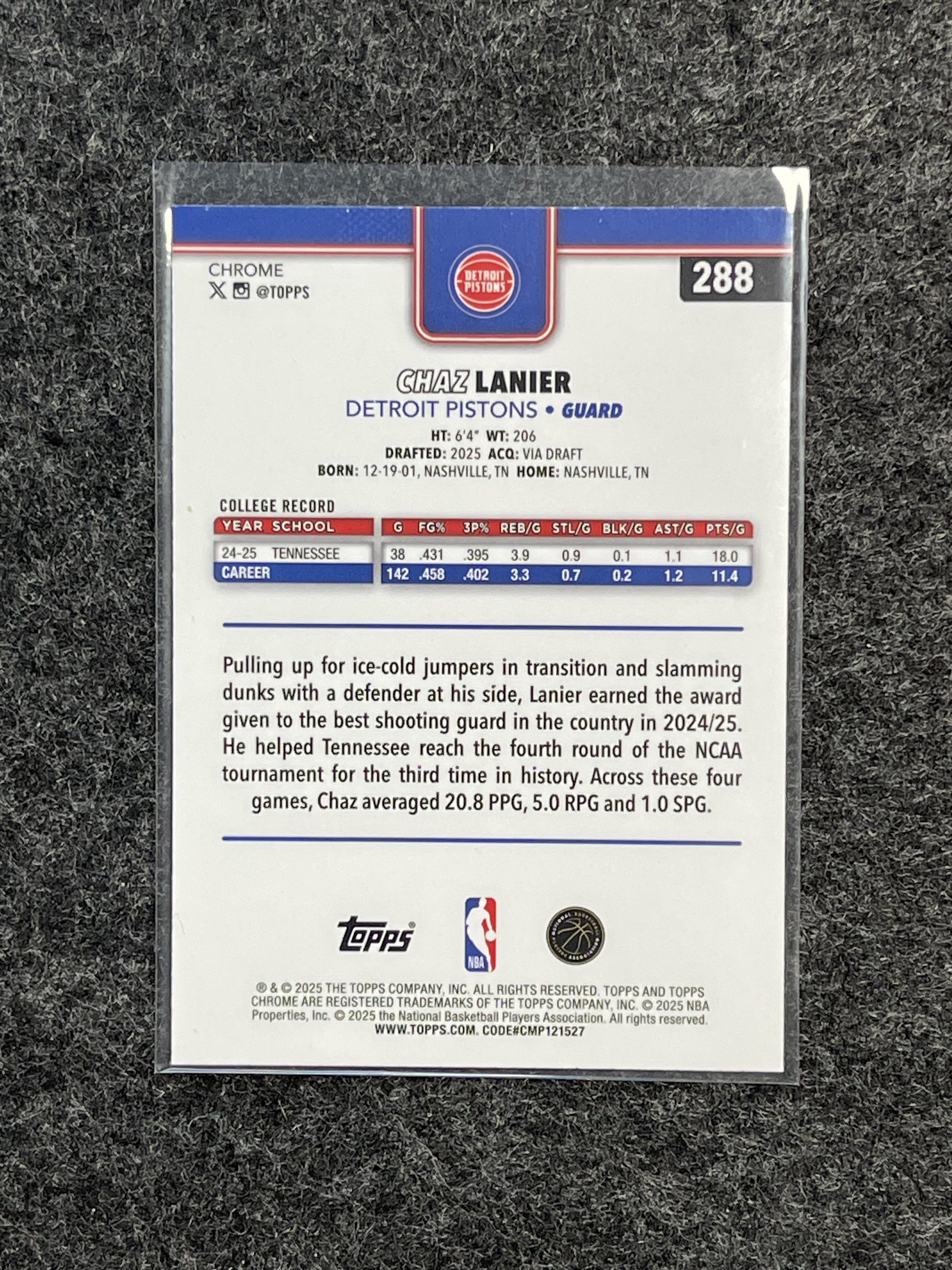 2025-26 Topps Chrome #288 Chaz Lanier Detroit Pistons RC