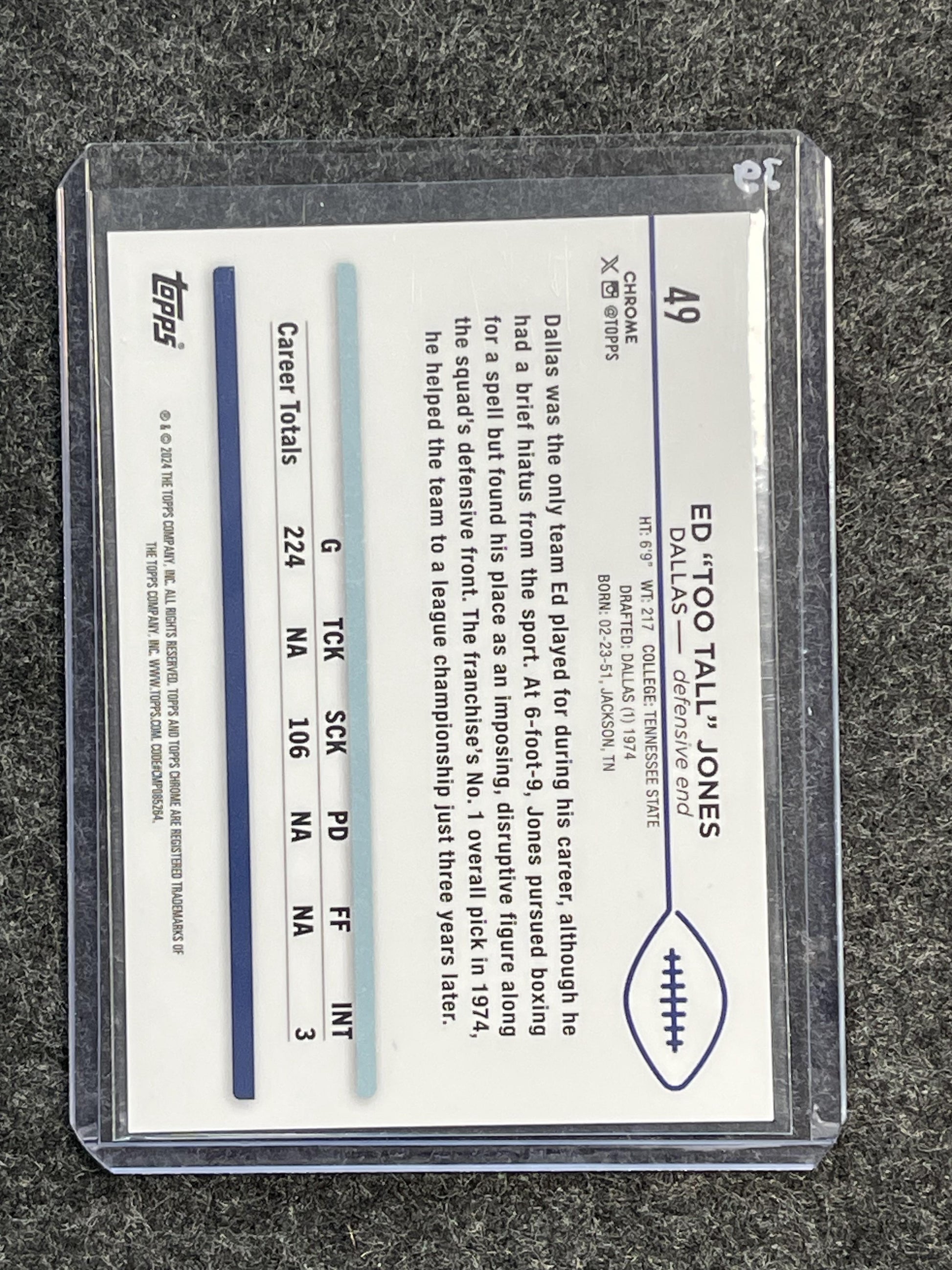 2024 Topps Chrome Sapphire Edition #49 Ed "Too Tall" Jones Gold Sapphire #/50