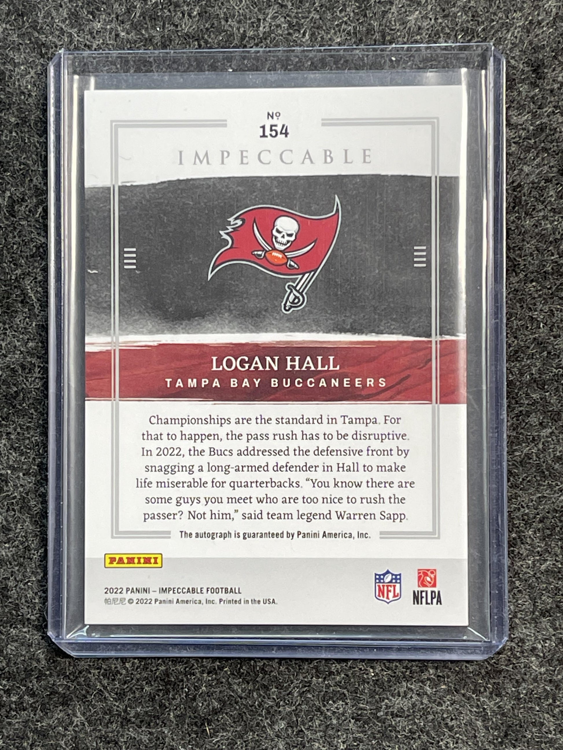 2022 Panini Impeccable #154 Logan Hall #/99 Tampa Bay Buccaneers SN,RC,AU