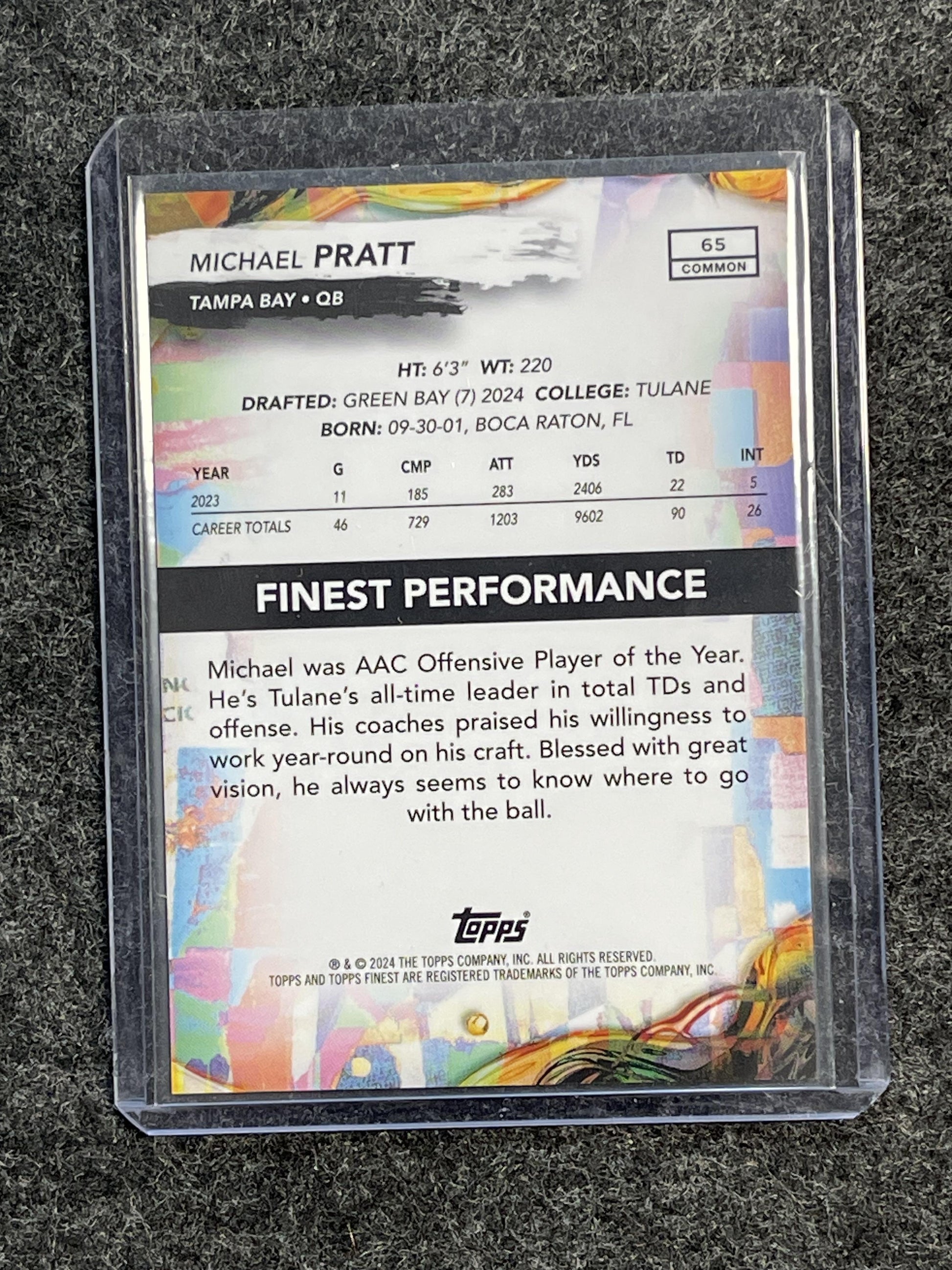 2024 Finest #65 Michael Pratt Black Geo Refractor #/25 Tampa Bay Buccaneers