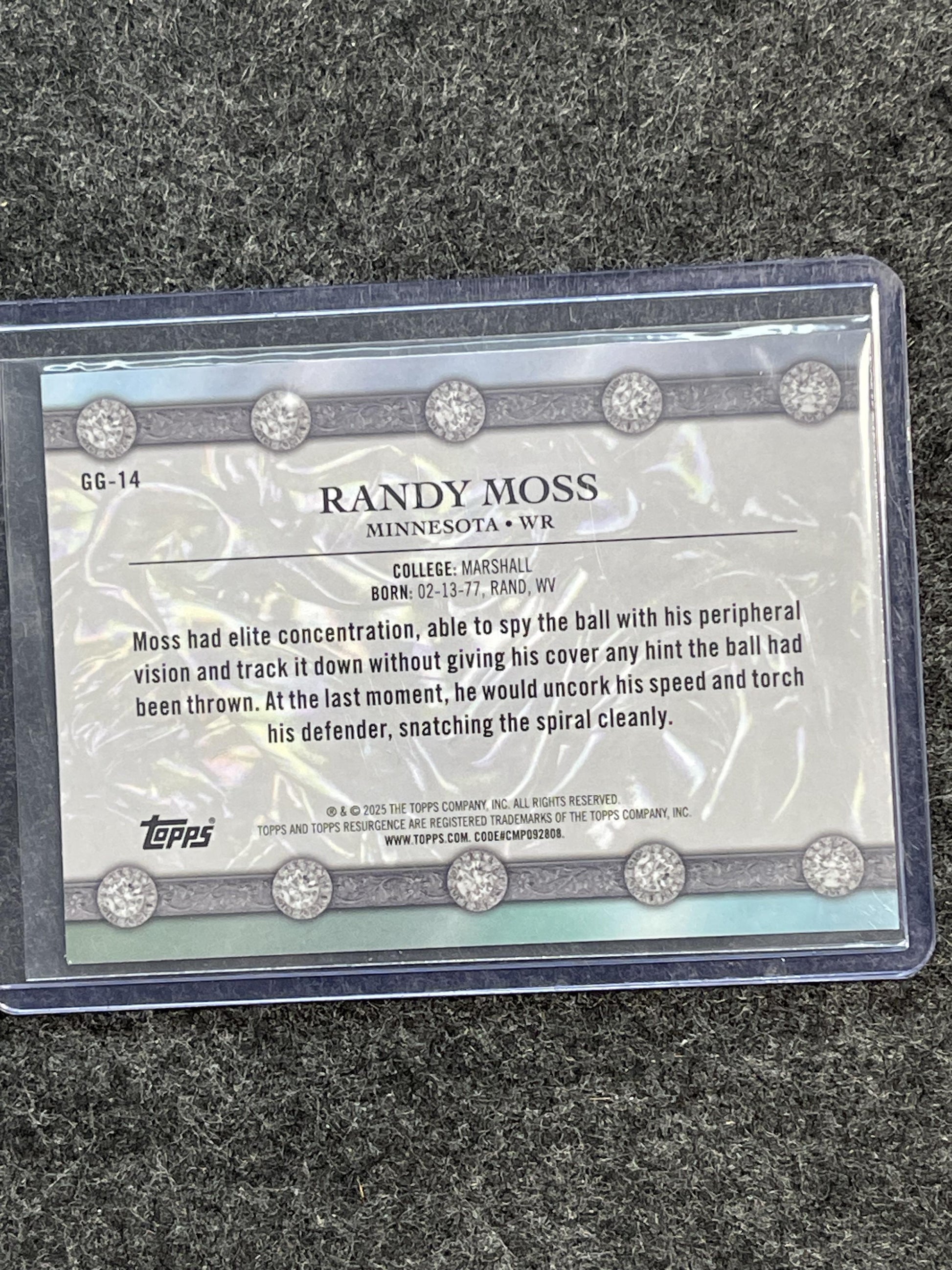 2024 Topps Resurgence #GG-14 Randy Moss Glimmer and Gleam Blue Surge #/99
