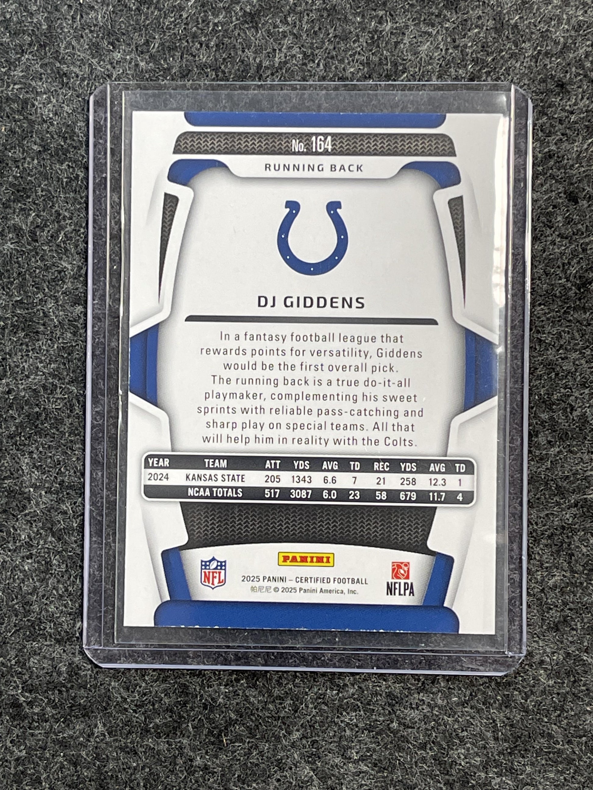 2025 Panini Certified #164 DJ Giddens #/499 Indianapolis Colts SN,RC