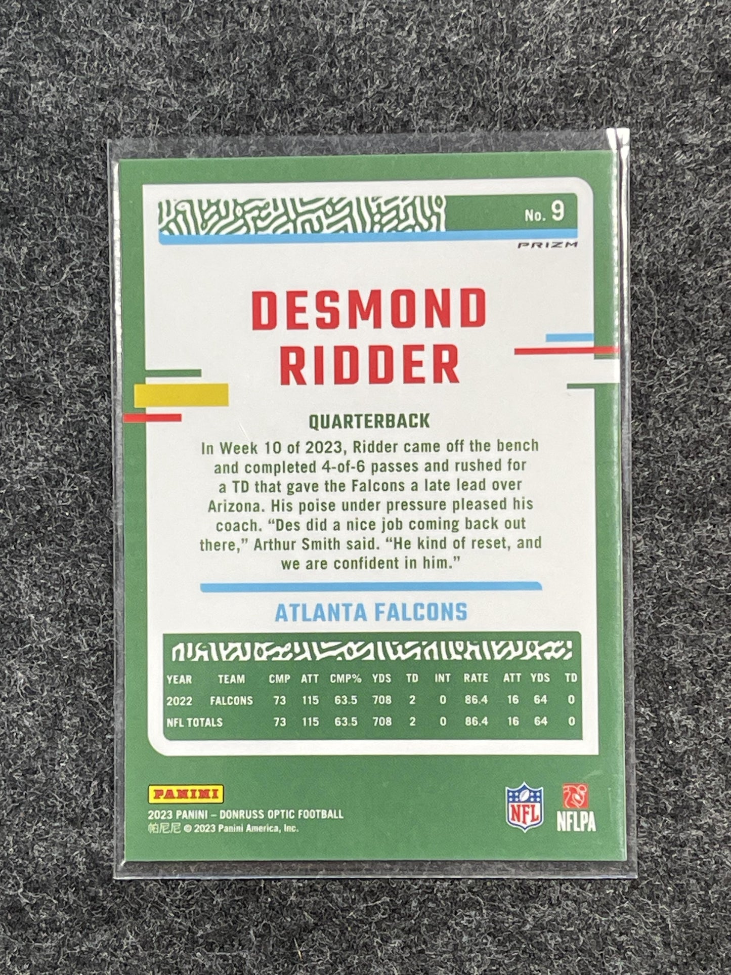 2023 Donruss Optic #9 Desmond Ridder Stars Atlanta Falcons