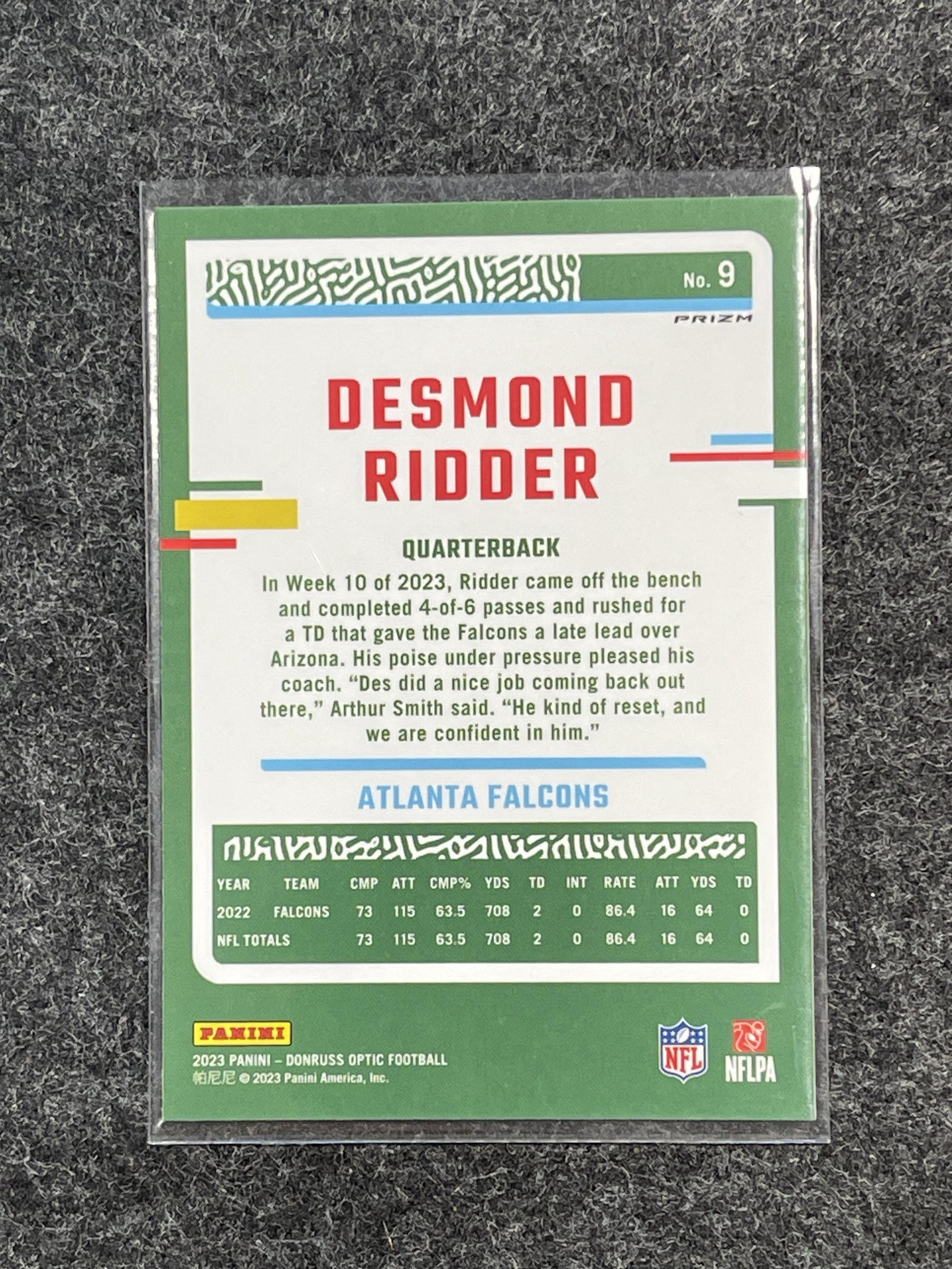 2023 Donruss Optic #9 Desmond Ridder Stars Atlanta Falcons