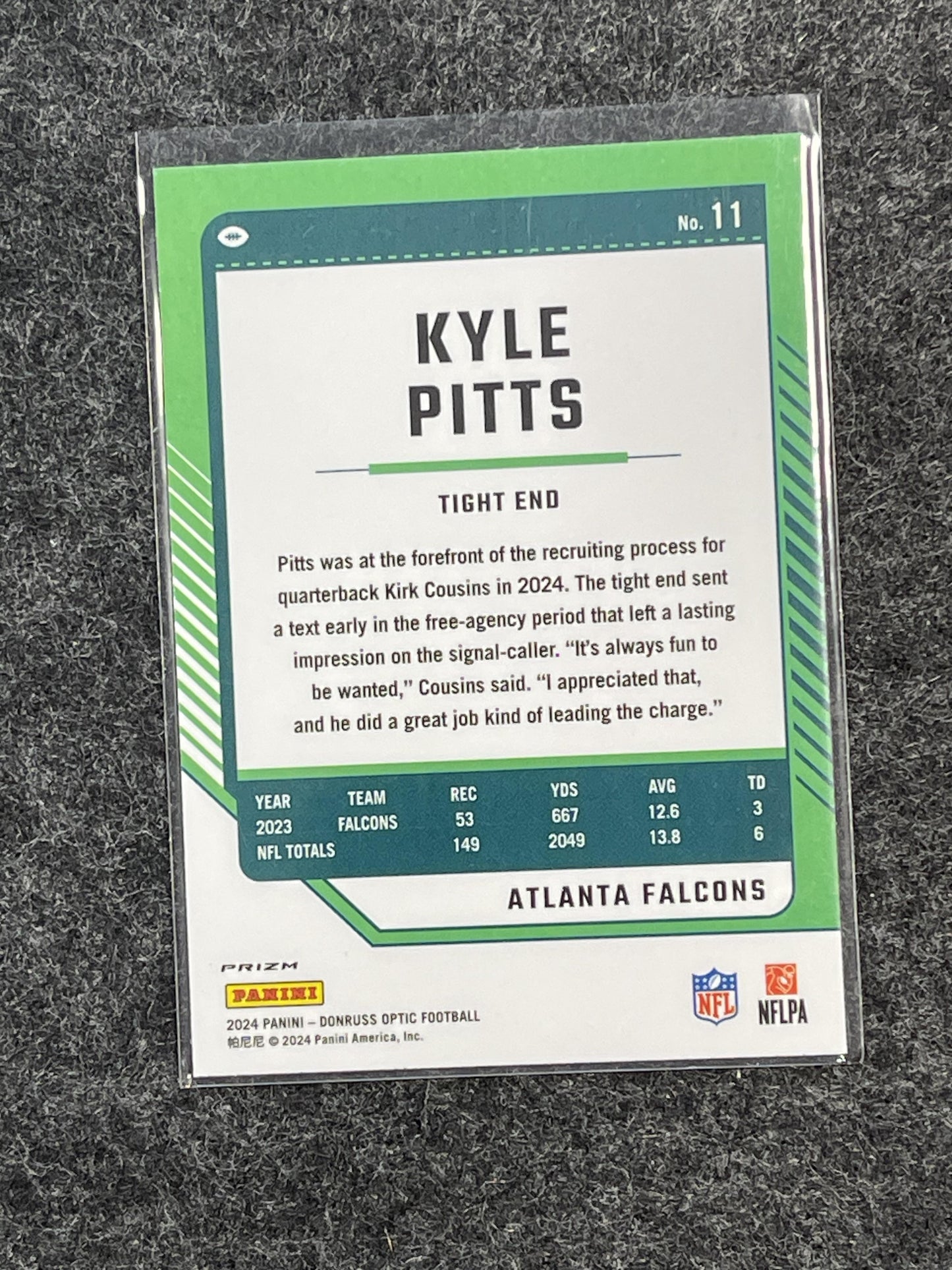 2024 Donruss Optic #11 Kyle Pitts Holo Atlanta Falcons