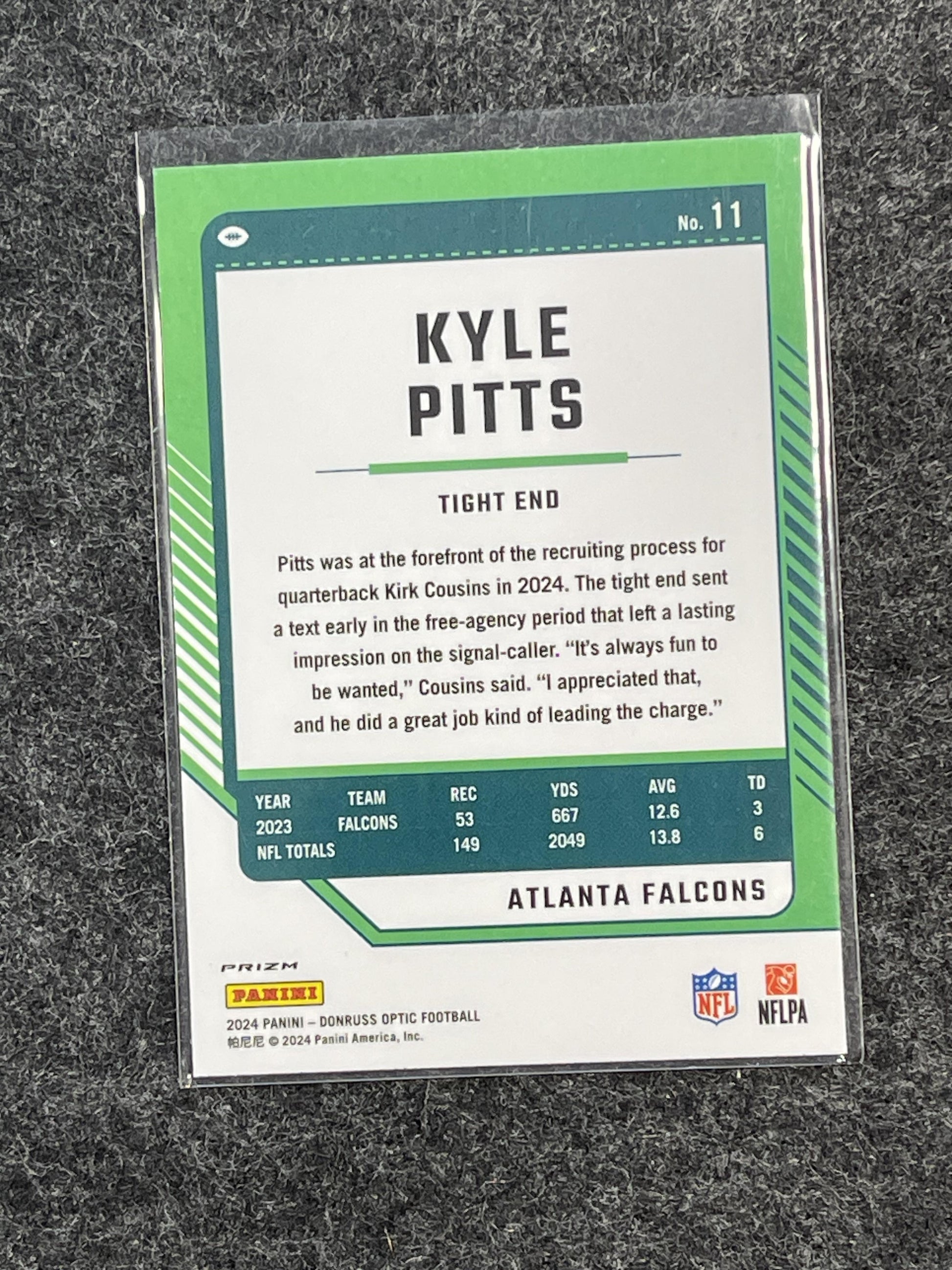 2024 Donruss Optic #11 Kyle Pitts Holo Atlanta Falcons