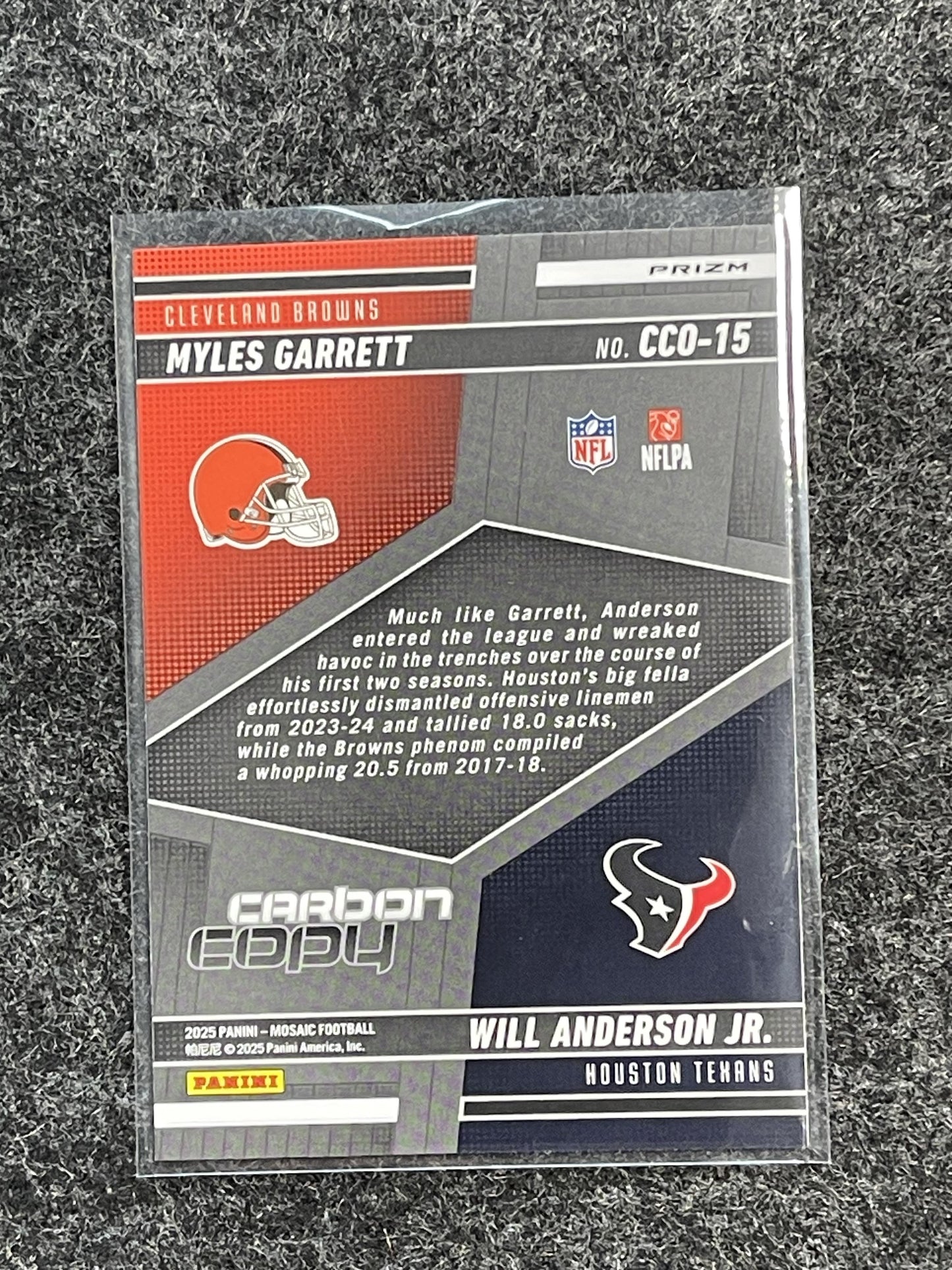 2025 Panini Mosaic #CCO-15 Myles Garrett / Will Anderson Jr. Carbon Copy Mosaic
