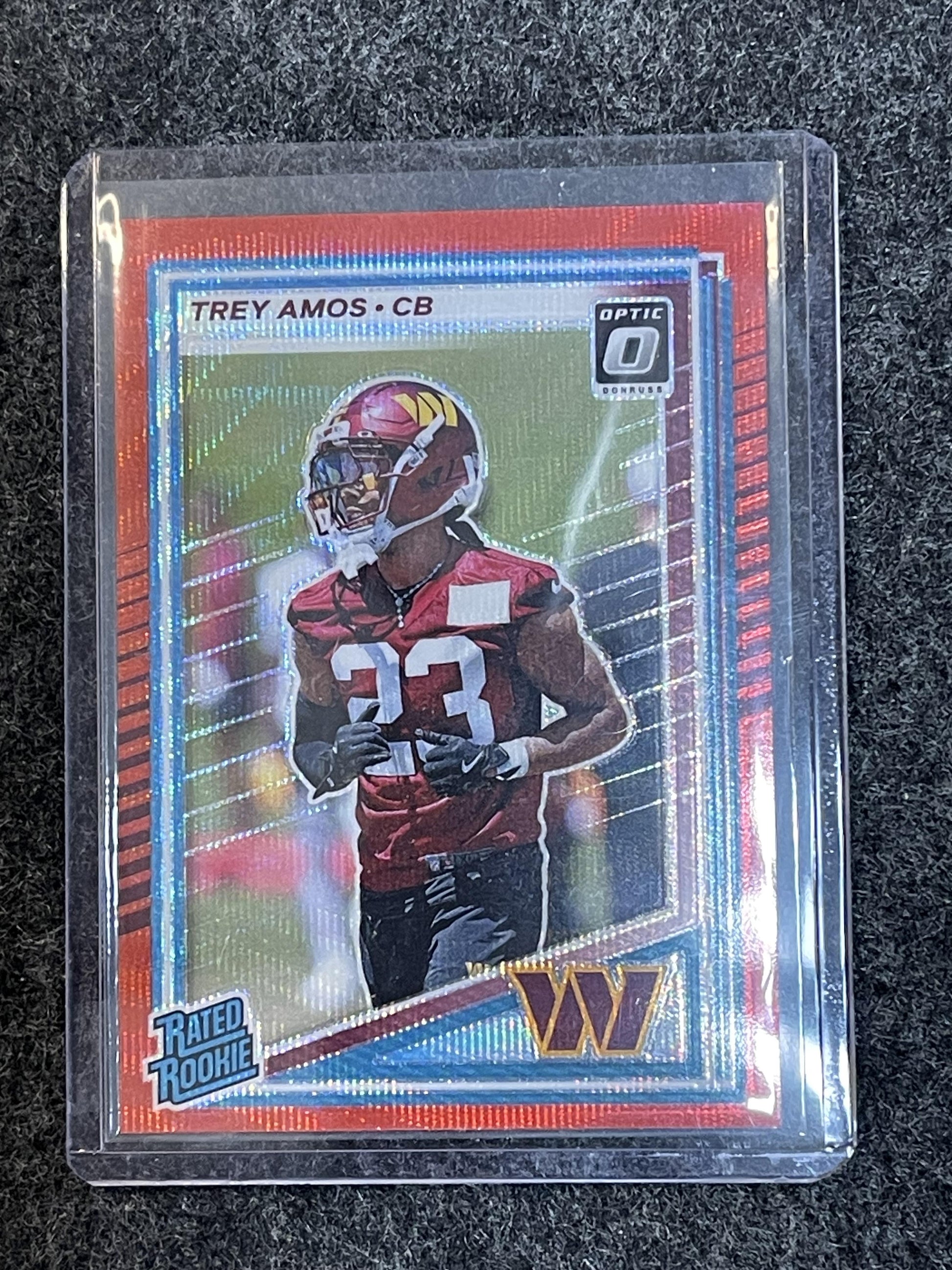 2025 Donruss #369 Trey Amos Optic Preview Red Wave PRIZM Washington Commanders