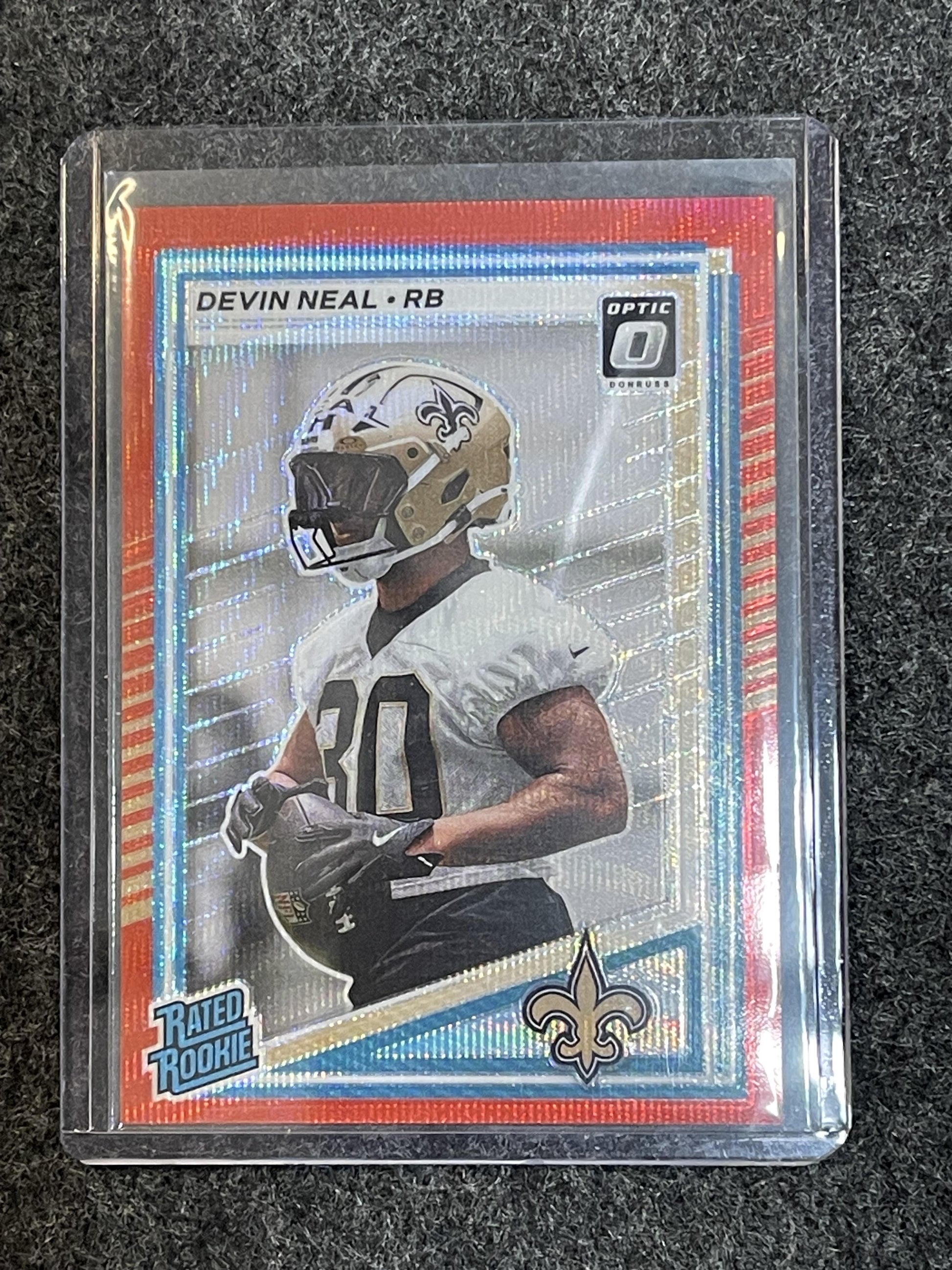 2025 Donruss #359 Devin Neal Optic Preview Red Wave PRIZM New Orleans Saints RC