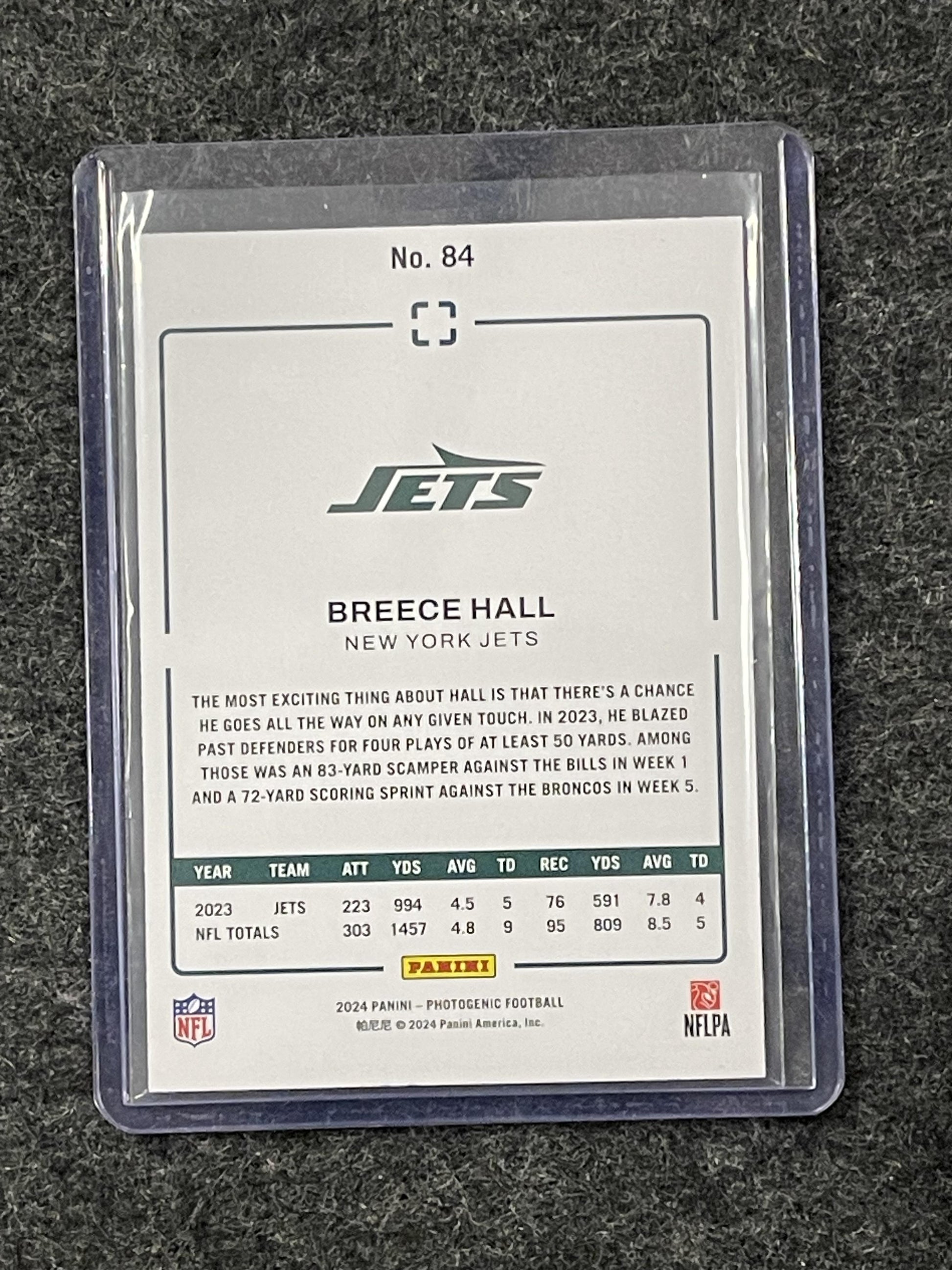 2024 Panini Photogenic #84 Breece Hall Purple #/75 New York Jets SN