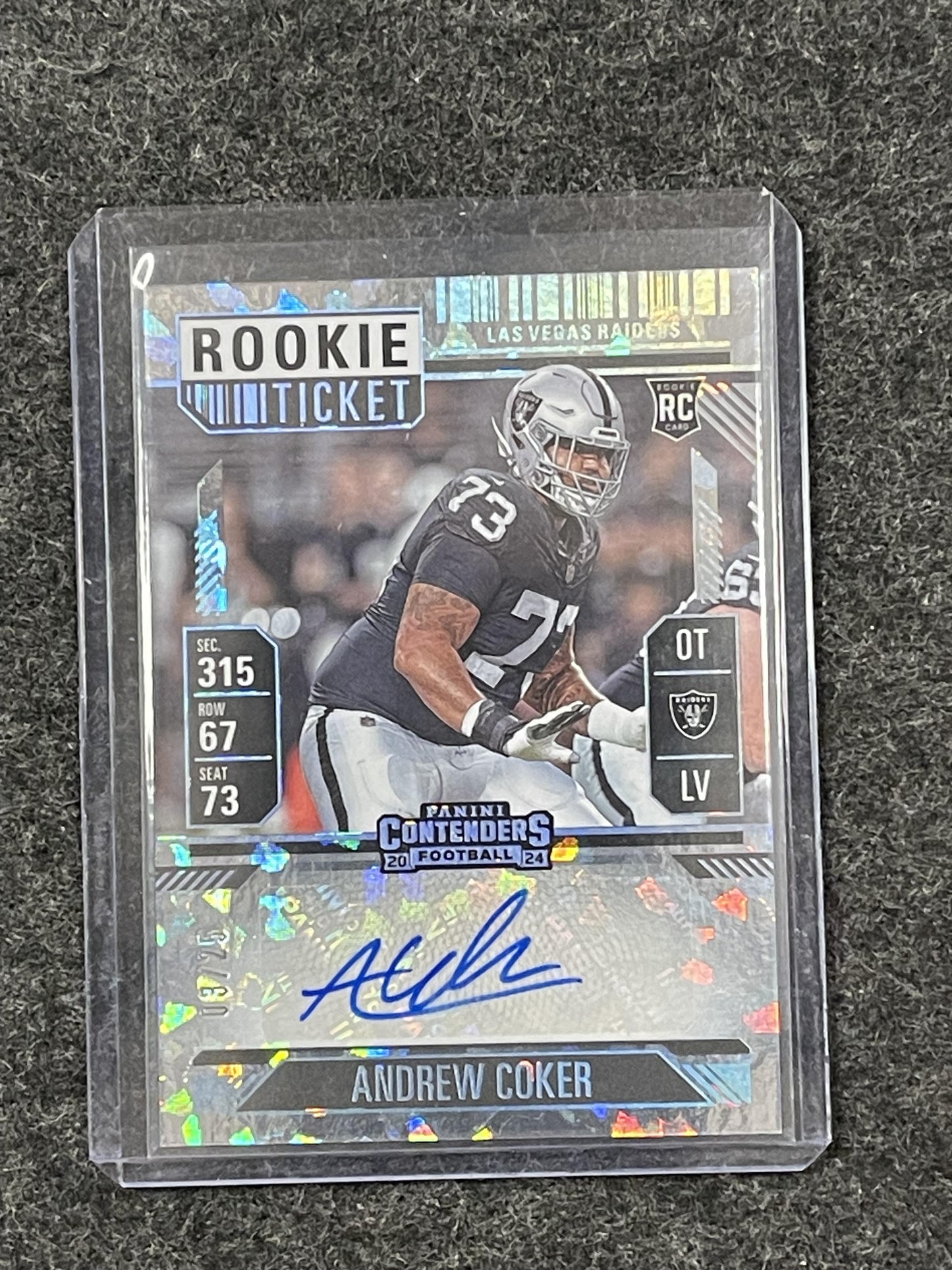 2024 Panini Contenders #299 Andrew Coker Cracked Ice Ticket #/25 Raiders