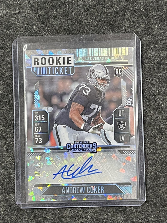 2024 Panini Contenders #299 Andrew Coker Cracked Ice Ticket #/25 Raiders