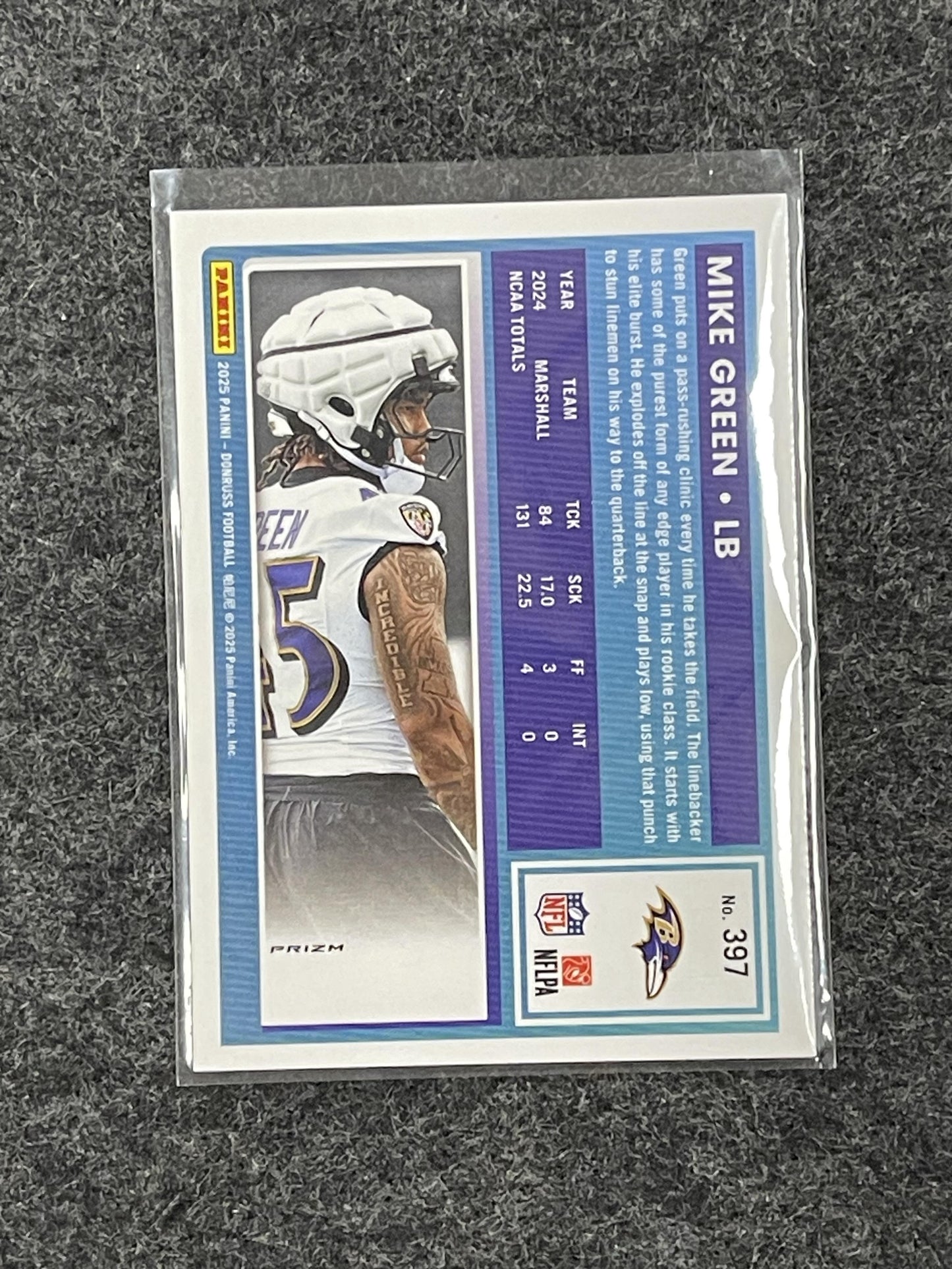 2025 Donruss #397 Mike Green Optic Rated Rookies Preview Pink Ravens