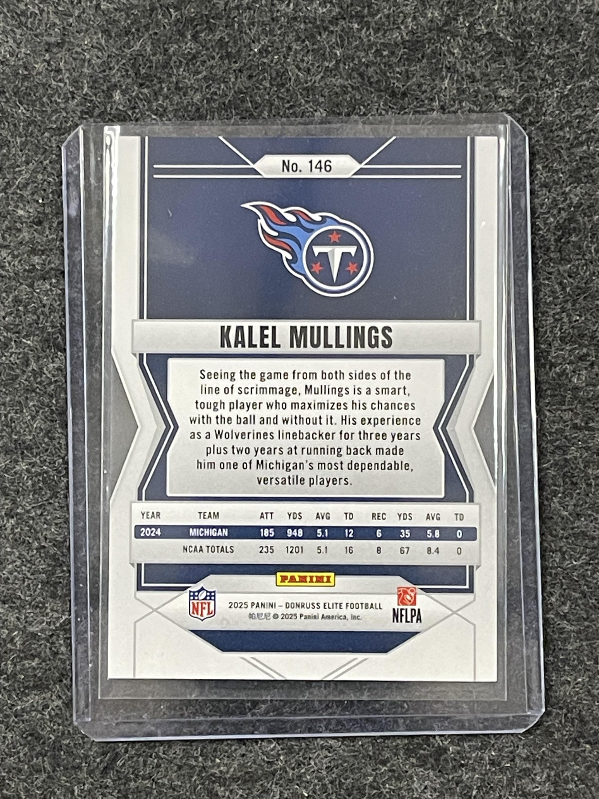 2025 Donruss Elite #146 Kalel Mullings #/999 Tennessee Titans SN,RC