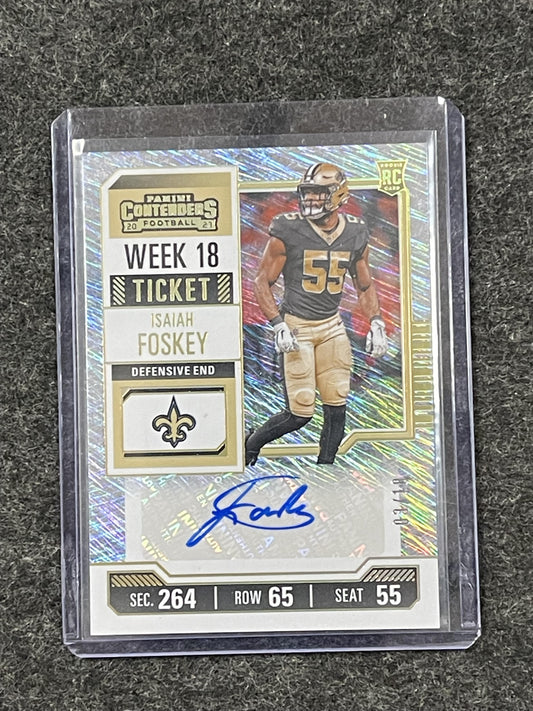 2023 Panini Contenders #239 Isaiah Foskey Week 18 Ticket #/18 New Orleans Saints