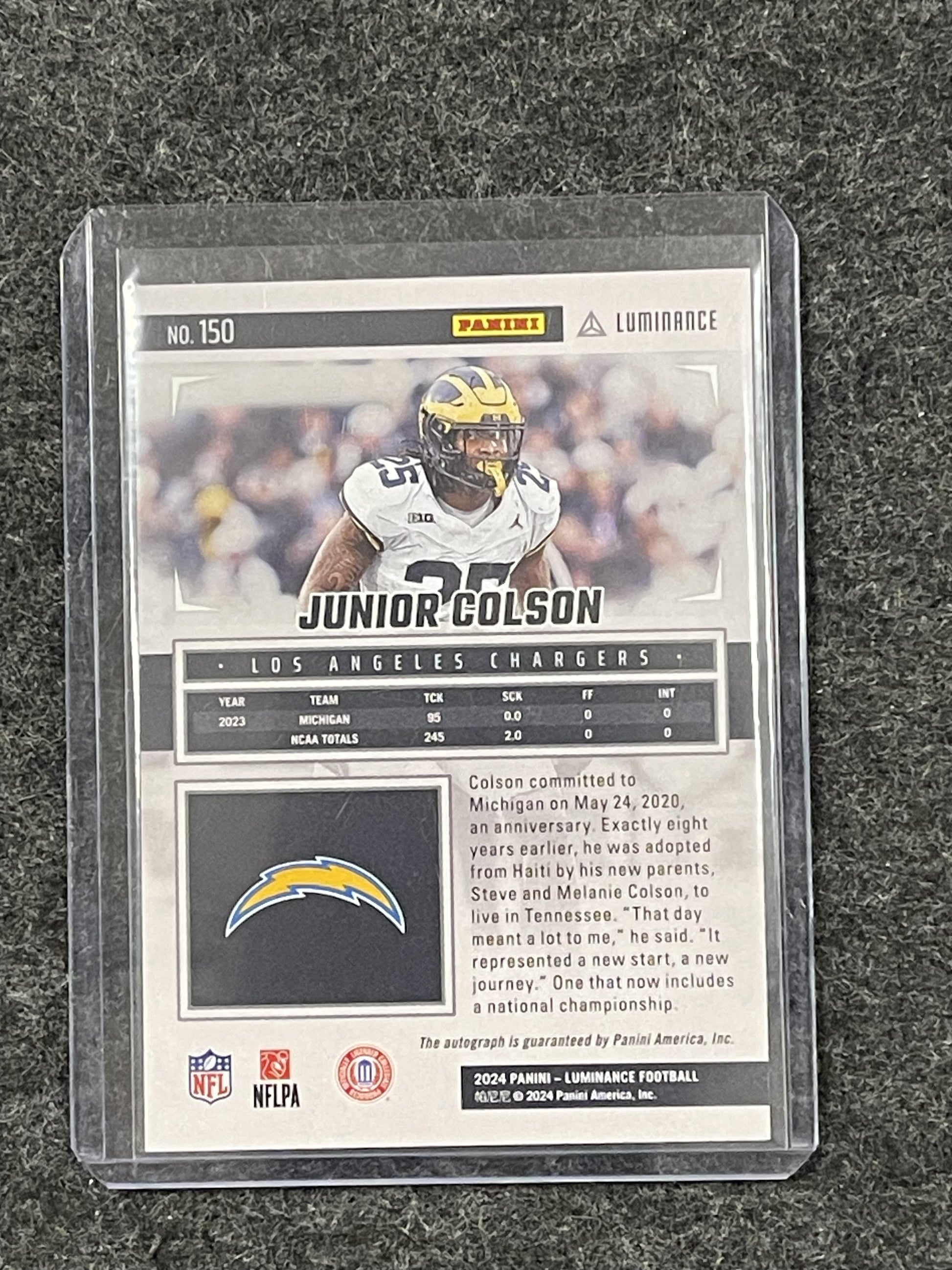 2024 Panini Luminance #150 Junior Colson Rookie Luminance Auto #/700 Chargers