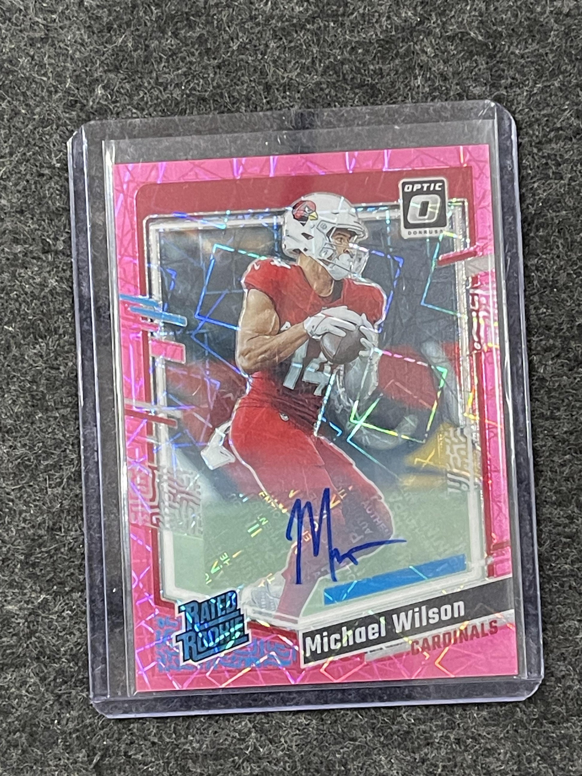 2023 Donruss Optic #204 Michael Wilson Rated Rookies Auto Pink Velocity #/50