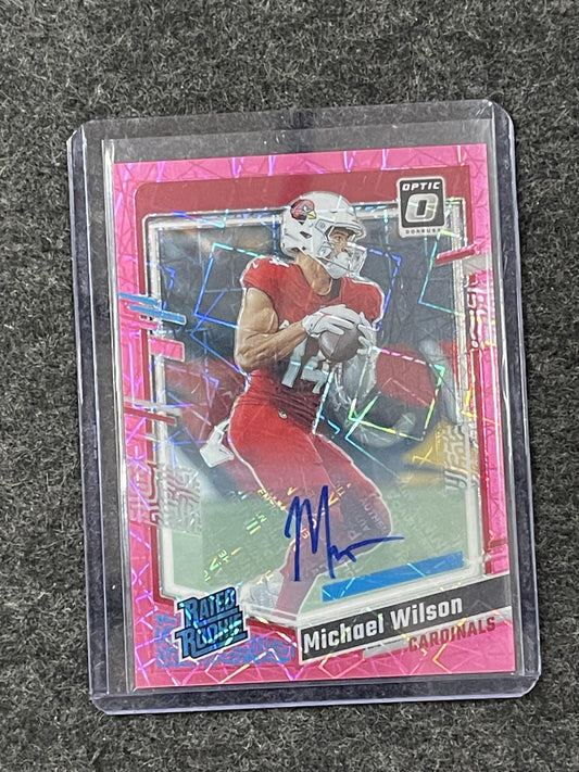 2023 Donruss Optic #204 Michael Wilson Rated Rookies Auto Pink Velocity #/50