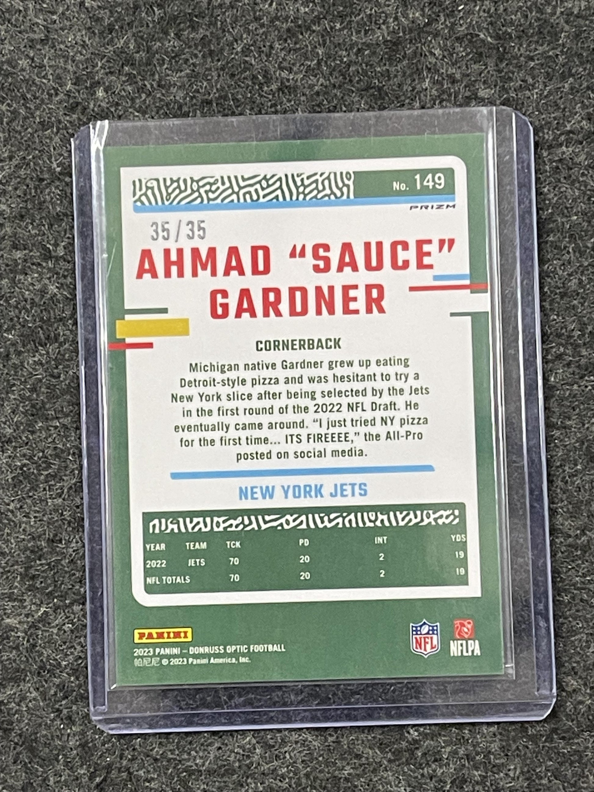 2023 Donruss Optic #149 Ahmad "Sauce" Gardner Bronze Mojo #/35 New York Jets SN