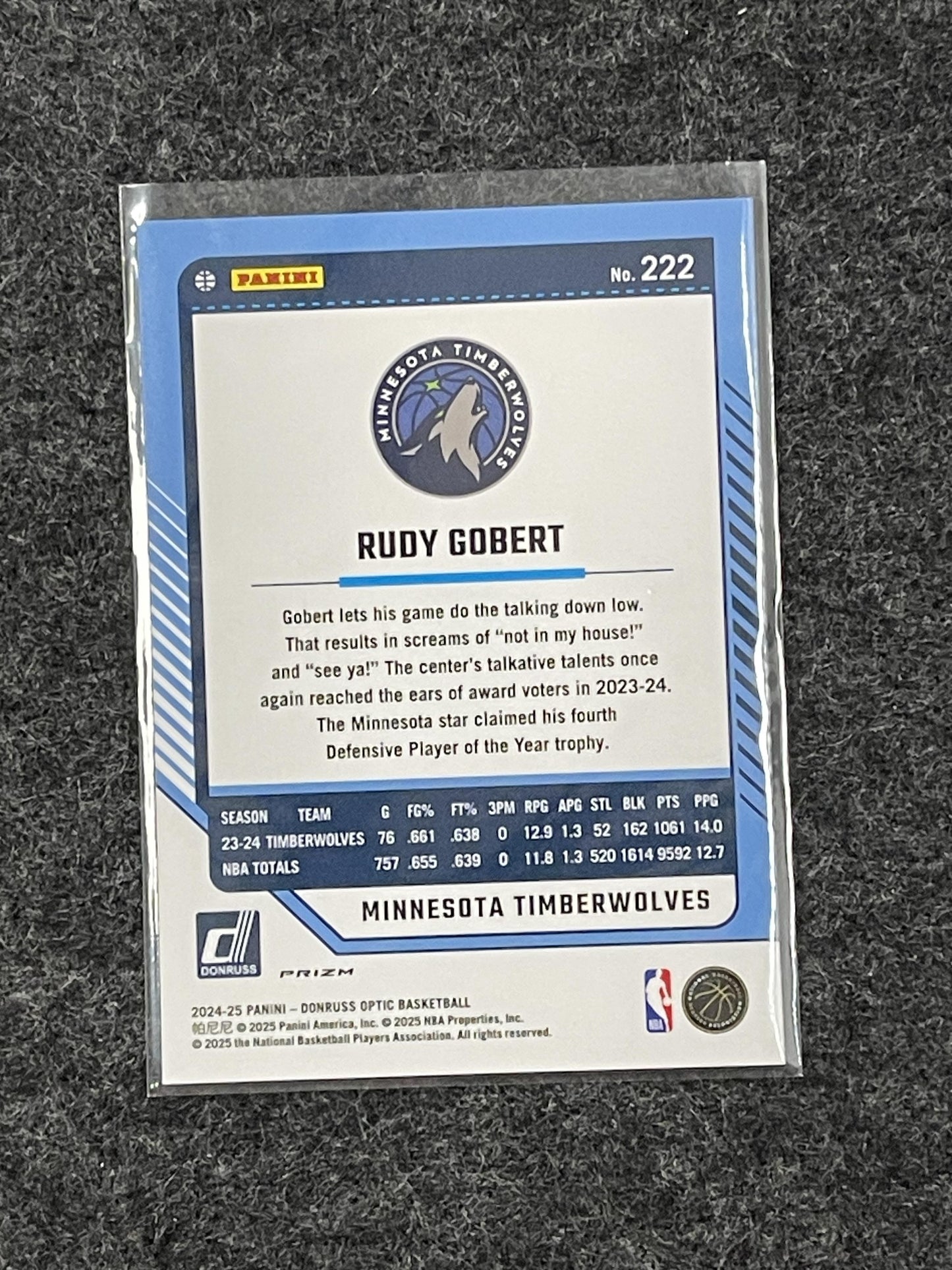 2024-25 Donruss Optic #222 Rudy Gobert Green Seismic Minnesota Timberwolves
