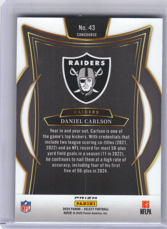Daniel Carlson Las Vegas Raiders 2024 Panini Select - Red & Blue Prizm Shock #43 (Back)