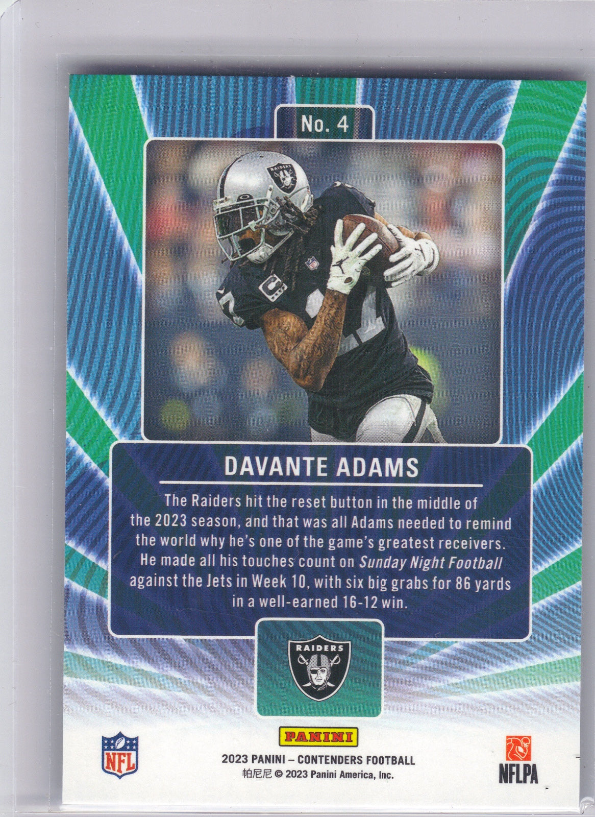Davante Adams Las Vegas Raiders 2023 Panini Contenders - Winning Ticket #4 (Back)
