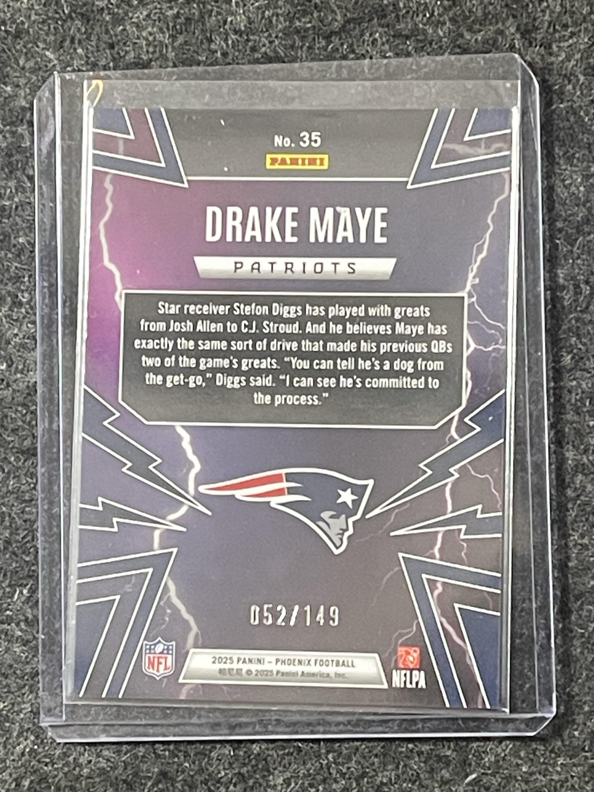 2025 Panini Phoenix #35 Drake Maye Thunderbirds Lazer Prizm #/149 Patriots