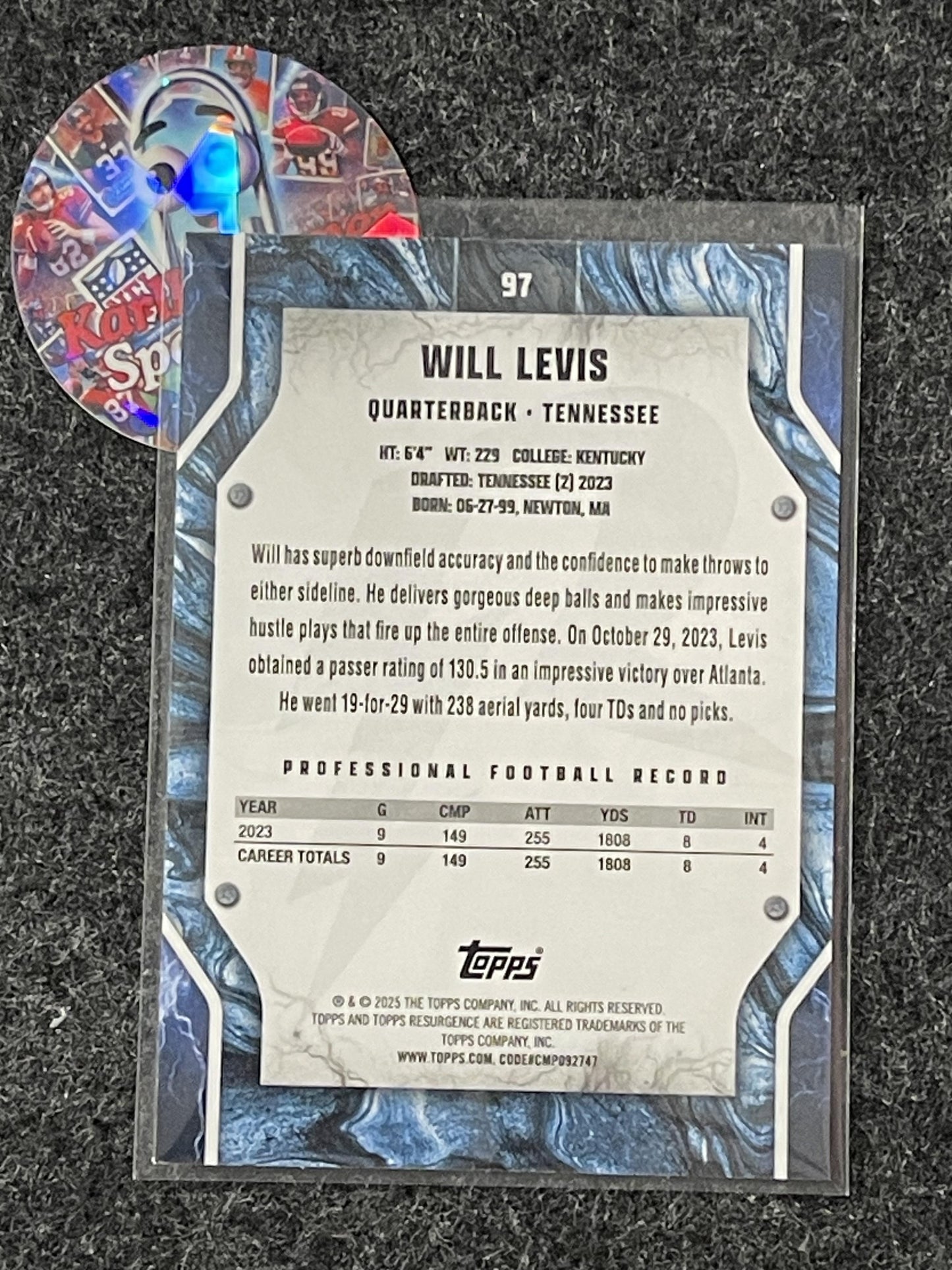 2024 Topps Resurgence #97 Will Levis Aqua Surge #/249
