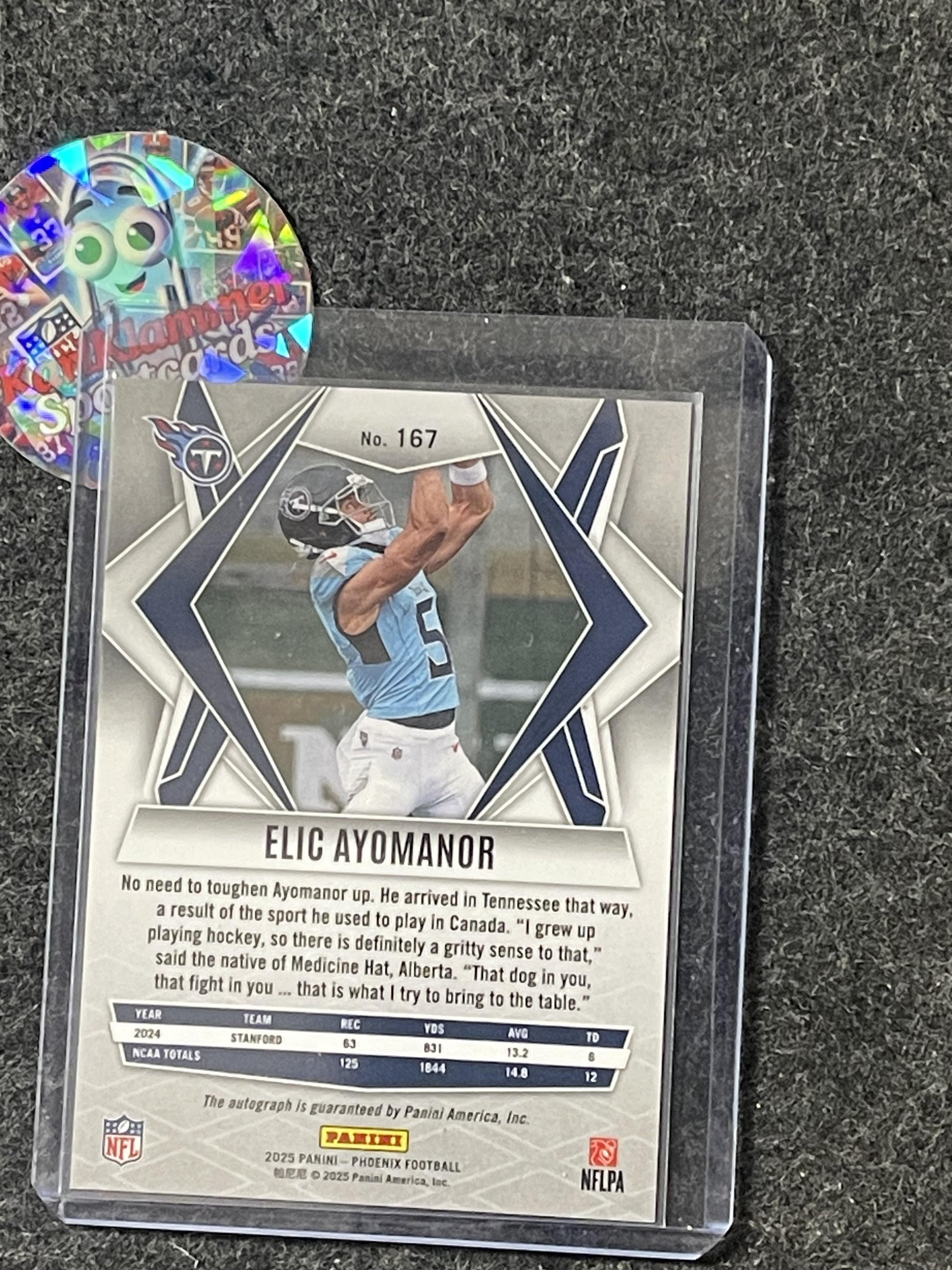 2025 Panini Phoenix #167 Elic Ayomanor Base Rookie Autographs Black Pandora Prizm #/1 Tennessee Titans SN,RC,AU
