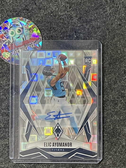 2025 Panini Phoenix #167 Elic Ayomanor Base Rookie Autographs Black Pandora Prizm #/1 Tennessee Titans SN,RC,AU