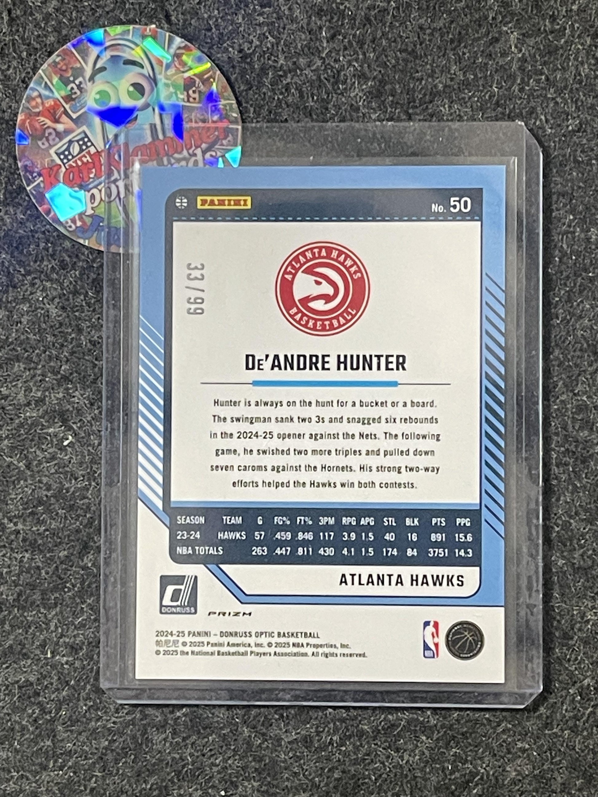 2024-25 Donruss Optic #50 De'Andre Hunter Red and Gold International #/99 Atlanta Hawks SN