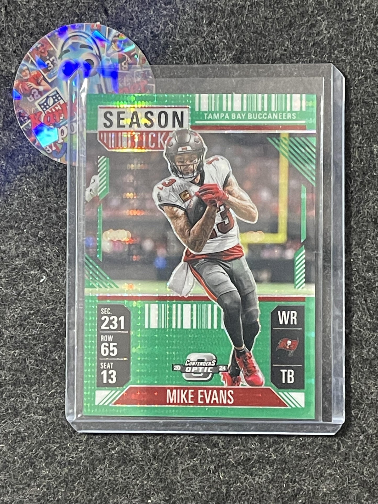 2024 Panini Contenders Optic #53 Mike Evans Green Pulsar #/49 Tampa Bay Buccaneers SN