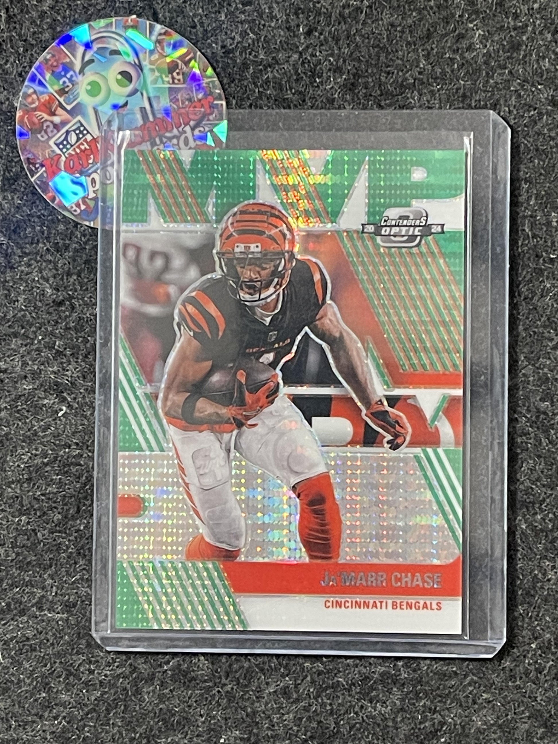 2024 Panini Contenders Optic #MVP-JCE Ja'Marr Chase MVP Contenders Green Pulsar #/30 Cincinnati Bengals SN