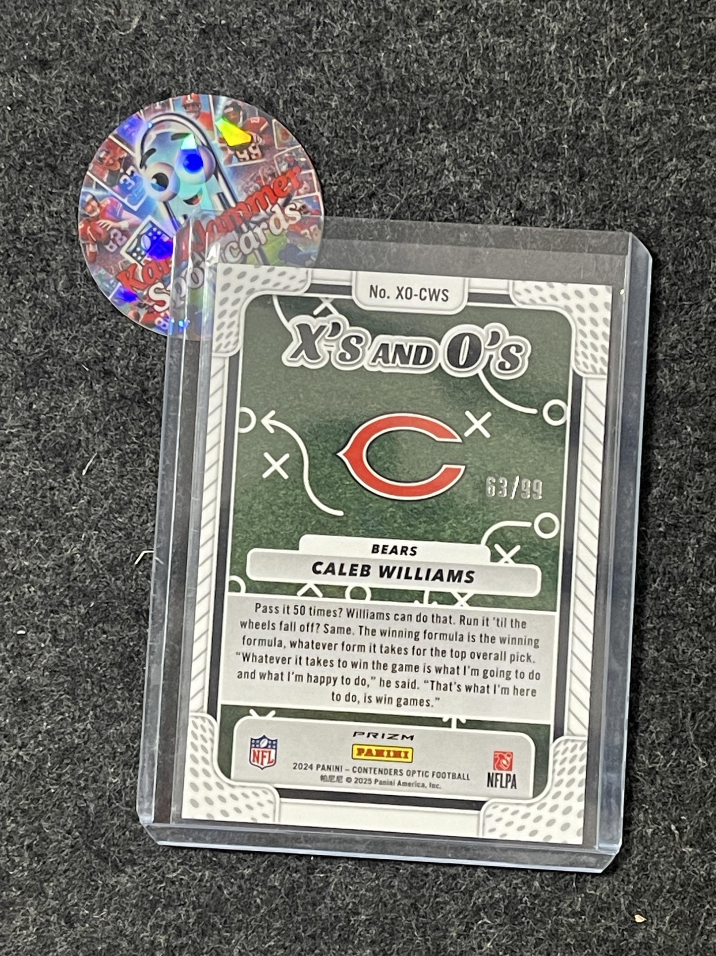 2024 Panini Contenders Optic #XO-CWS Caleb Williams Xs and Os Blue #/99 Chicago Bears SN