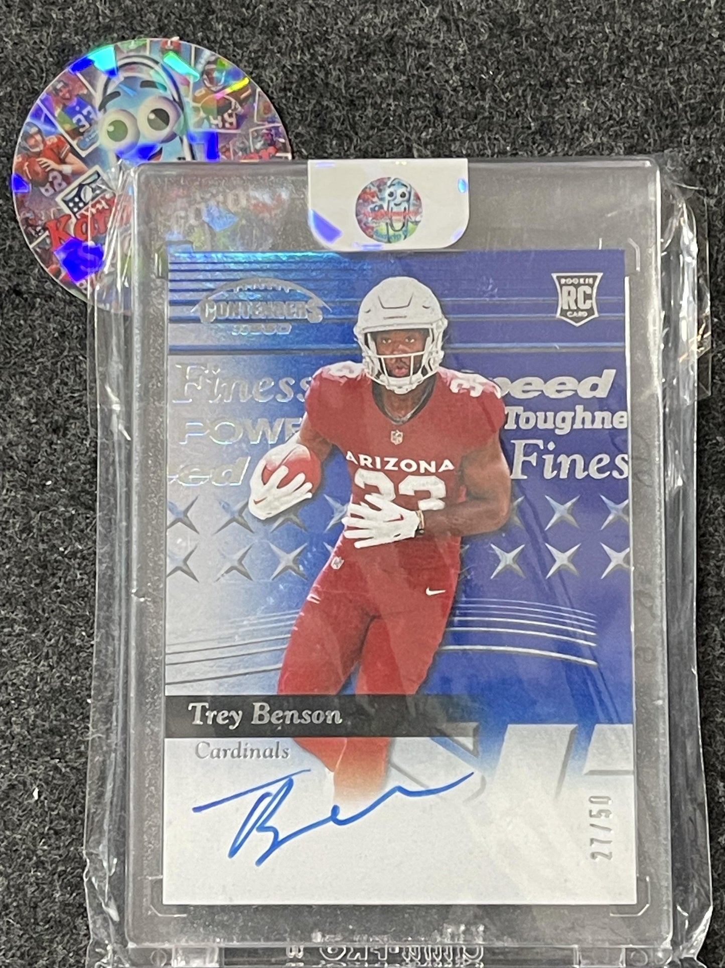 2024 Panini Contenders #CS-TBN Trey Benson 1999 Contenders Power Blue #/50 Arizona Cardinals SN,AU