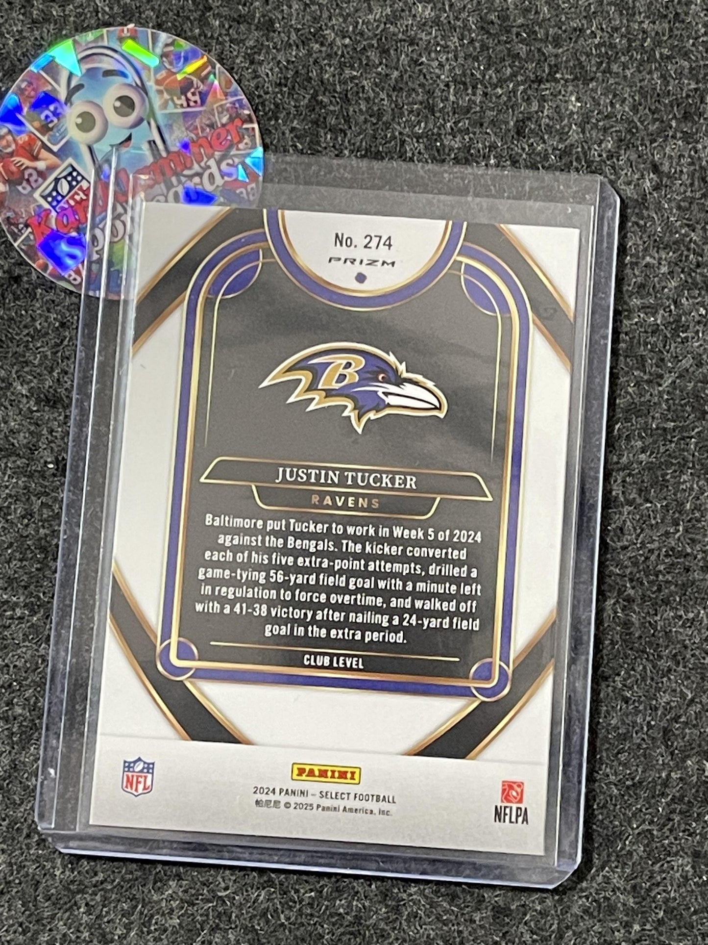 2024 Panini Select #274 Justin Tucker Red & Yellow Prizm Shock Baltimore Ravens
