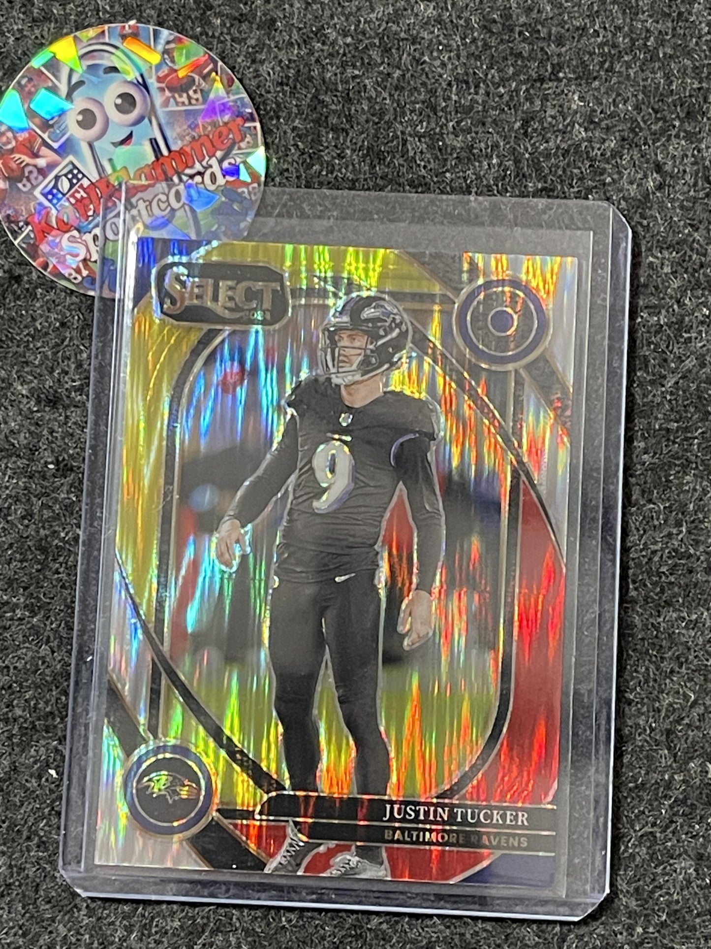 2024 Panini Select #274 Justin Tucker Red & Yellow Prizm Shock Baltimore Ravens