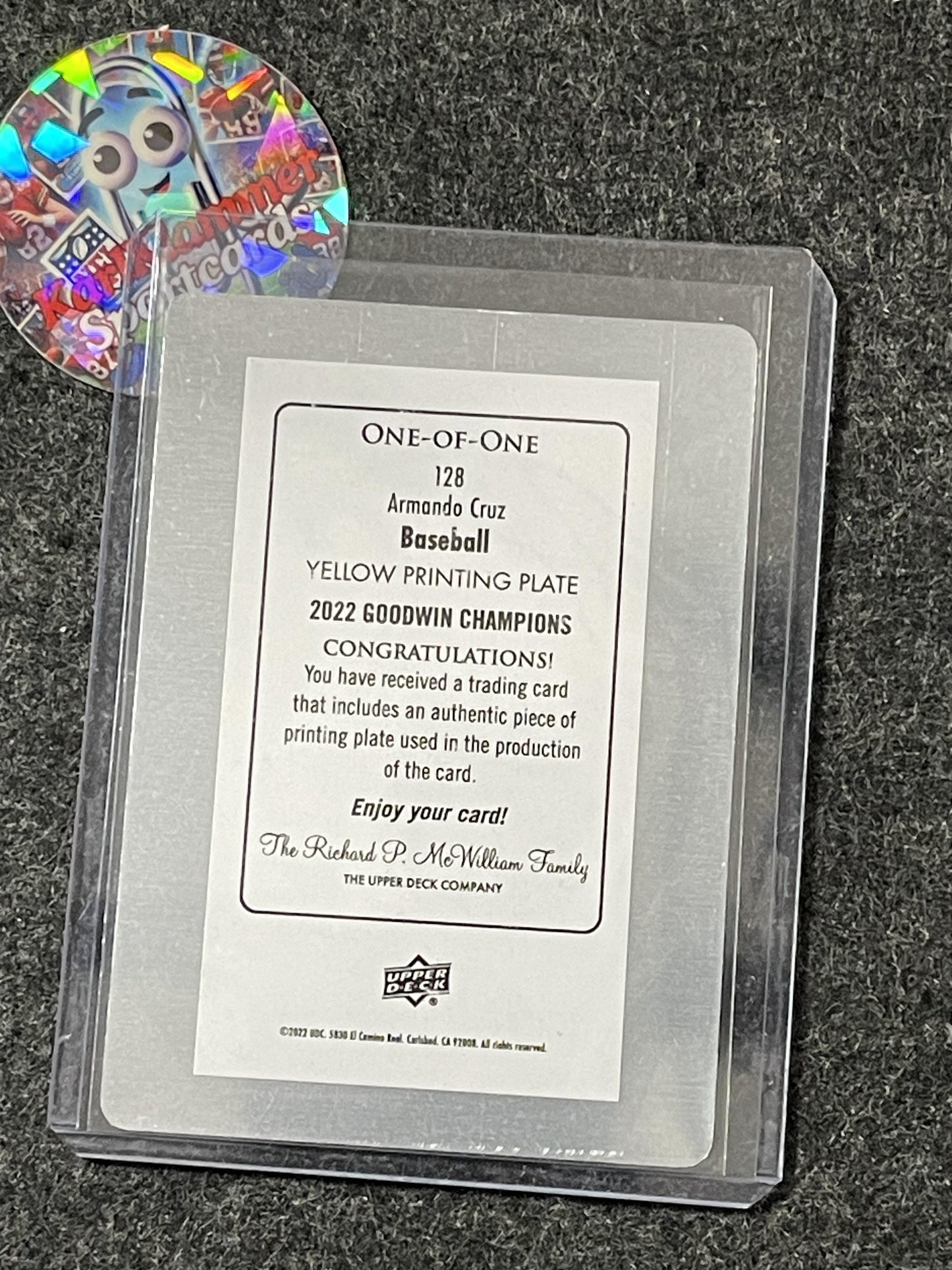 2022 Upper Deck Goodwin Champions #128 Armando Cruz Printing Plate Yellow 1of1