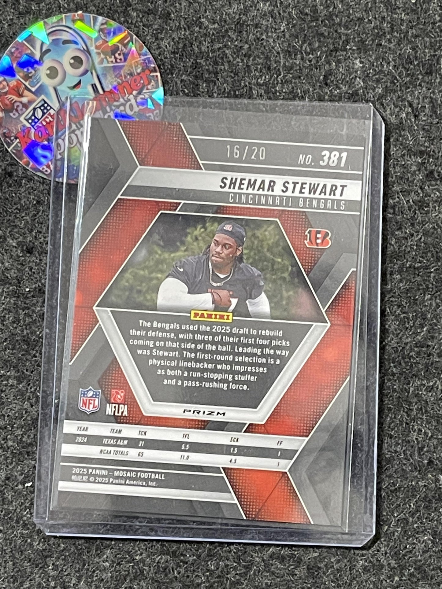 2025 Panini Mosaic #381 Shemar Stewart Mosaic Choice Cherry Blossom #/20 Cincinnati Bengals SN,RC