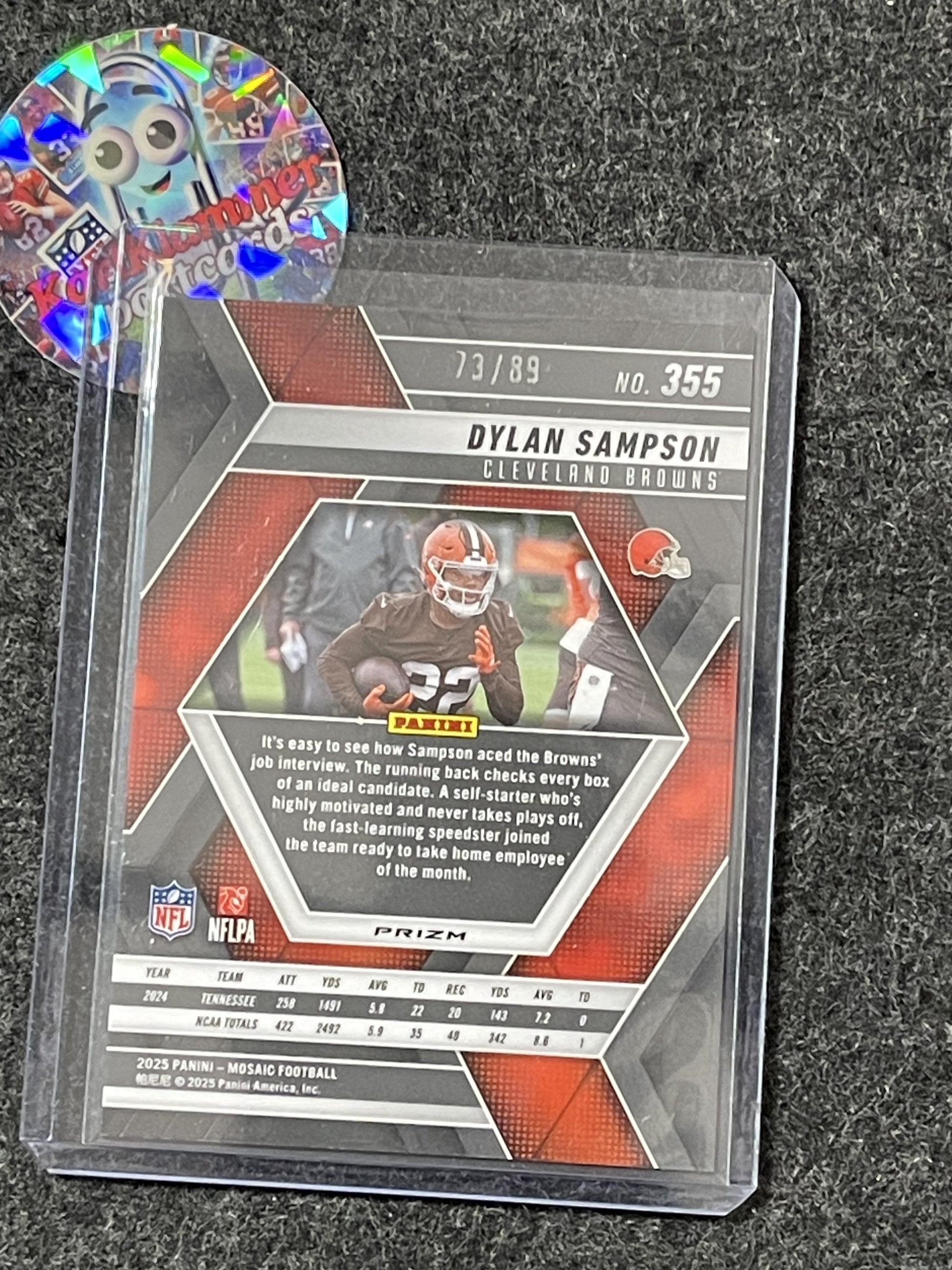2025 Panini Mosaic #355 Dylan Sampson Mosaic Choice Red & Yellow #/89 Cleveland Browns SN,RC