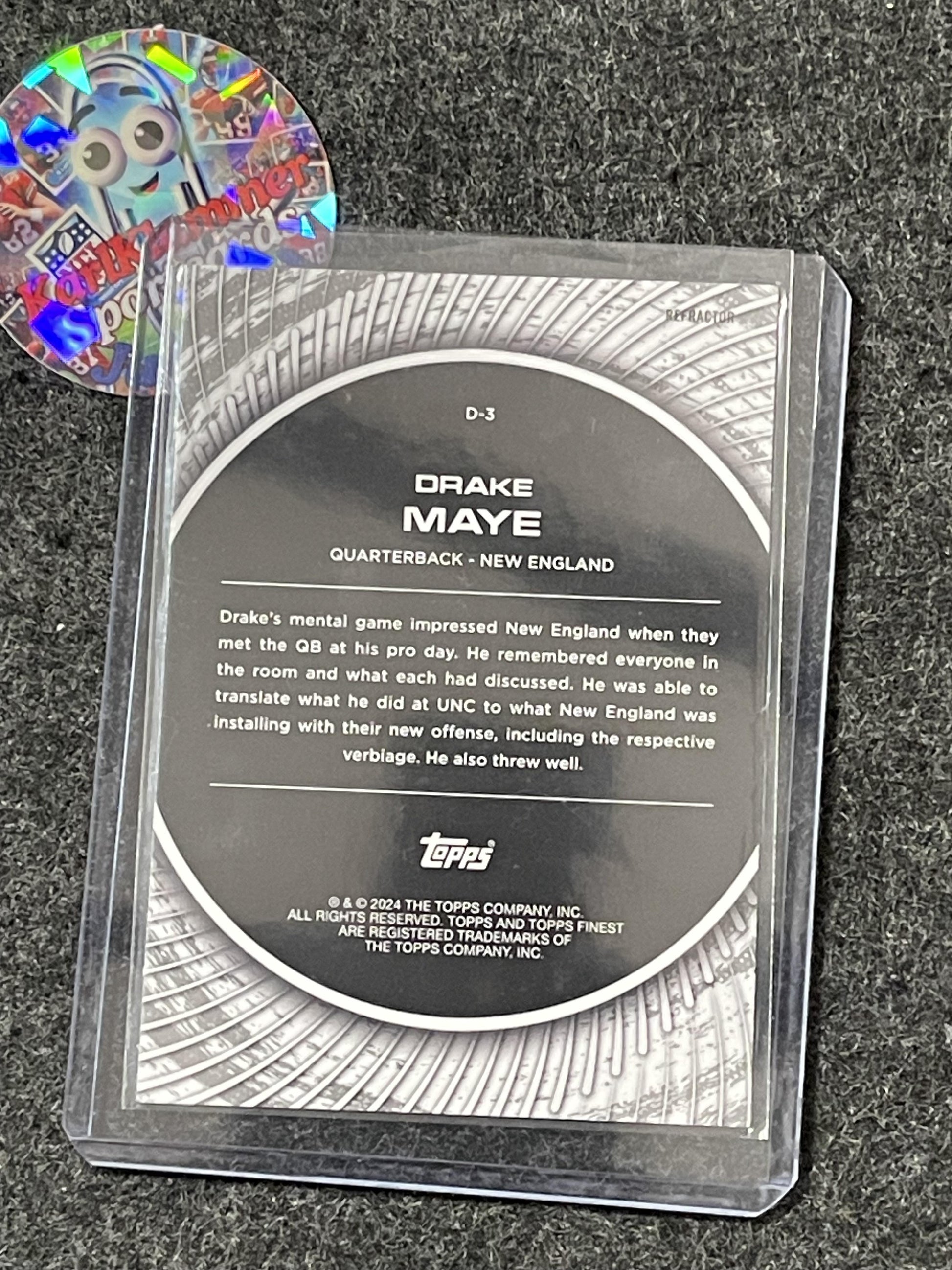 2024 Topps Finest #D-3 Drake Maye Finest Debuts Refractor New England Patriots