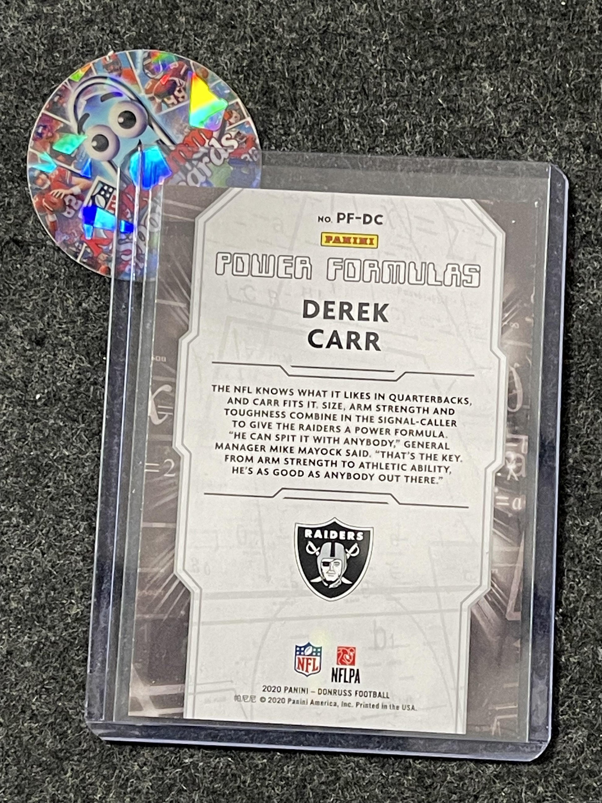 2020 Donruss #PF-DC Derek Carr Power Formulas Las Vegas Raiders
