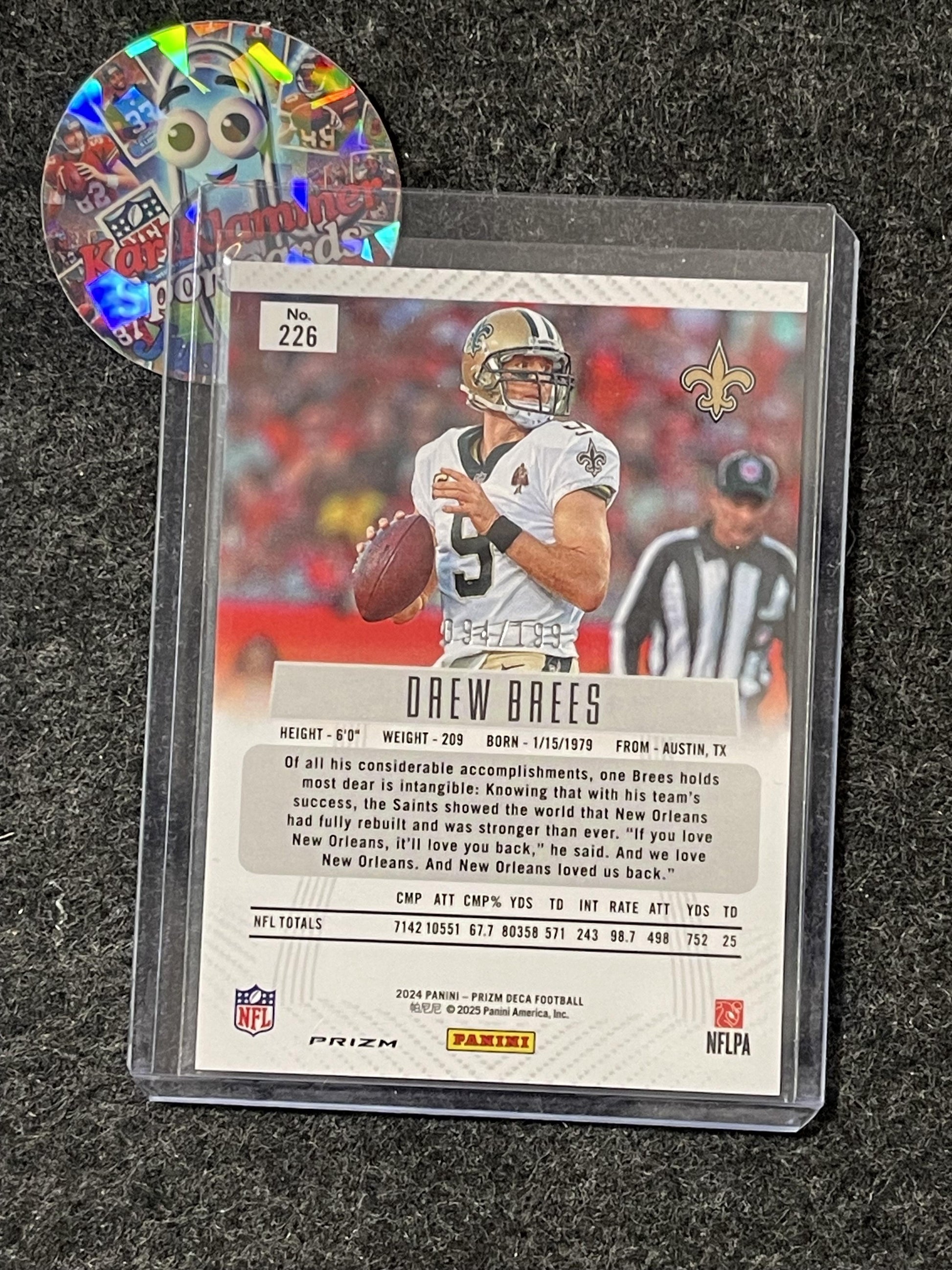2024 Panini Prizm Deca #226 Drew Brees Red Prizms #/199 New Orleans Saints SN