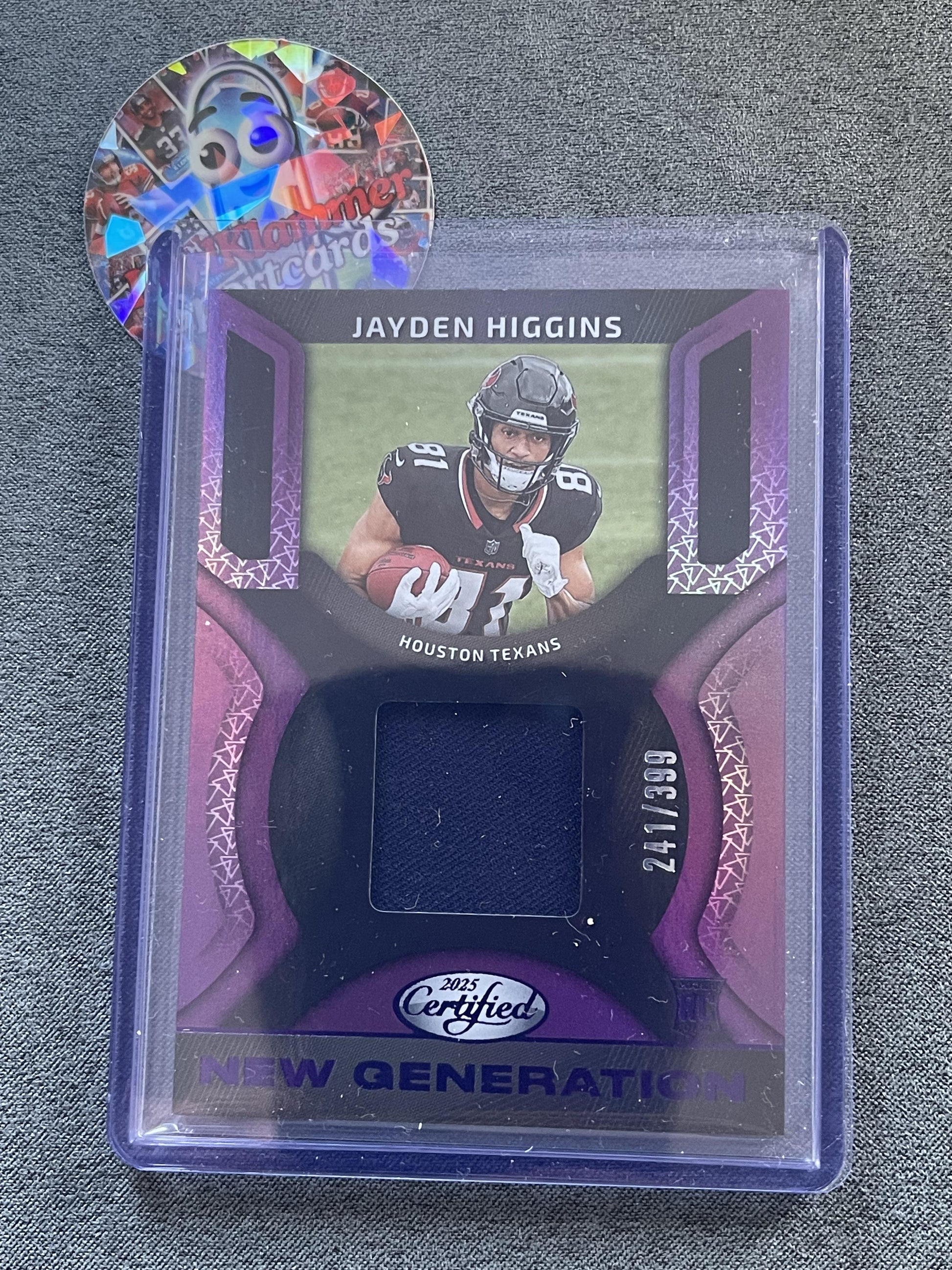2025 Panini Certified #NGJ-JHS Jayden Higgins Jerseys Mirror Purple #/399 Texans